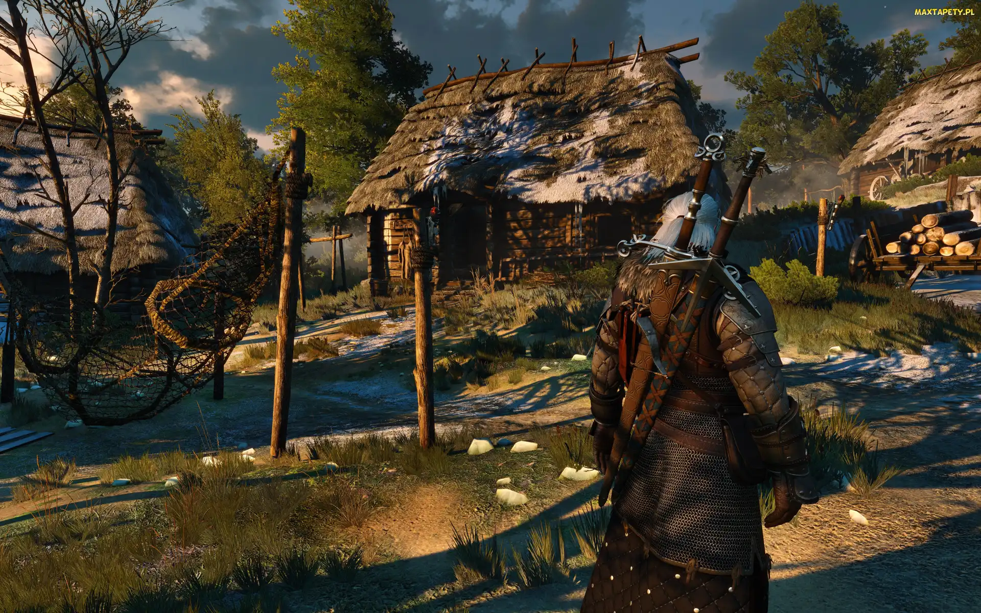Gra, The Witcher 3 Wild Hunt, Domy, Geralt, Wioska, Wiedźmin 3 Dziki Gon