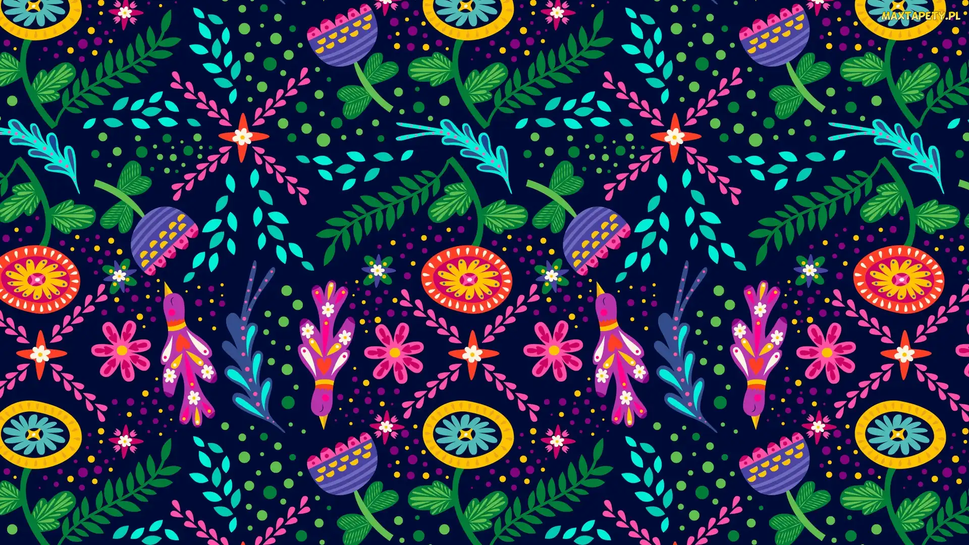 Grafika, Ptaki, Kwiatki