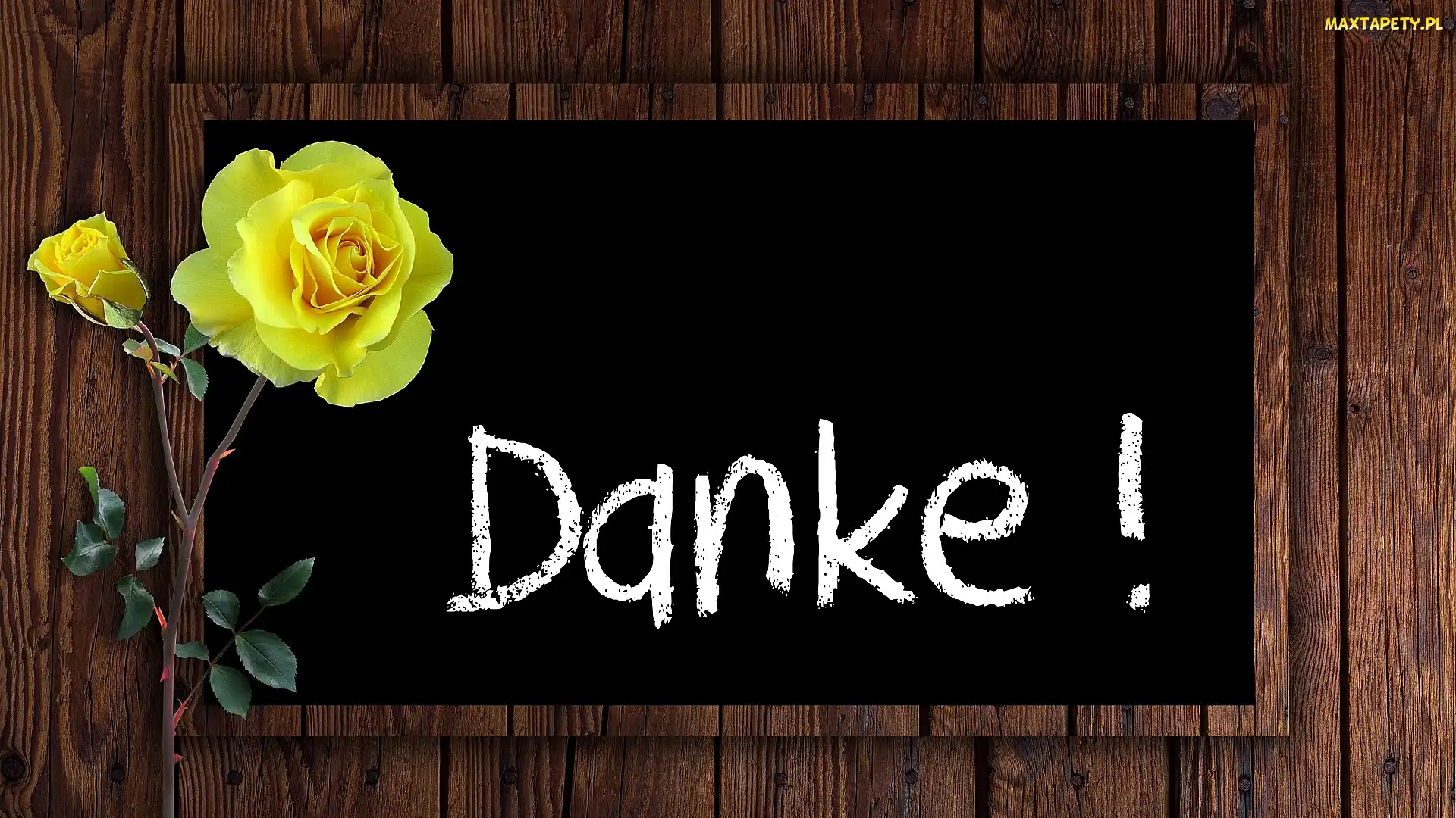 Drewno, Danke, Żółte, Podziękowanie, Napis, Róże, Tabliczka