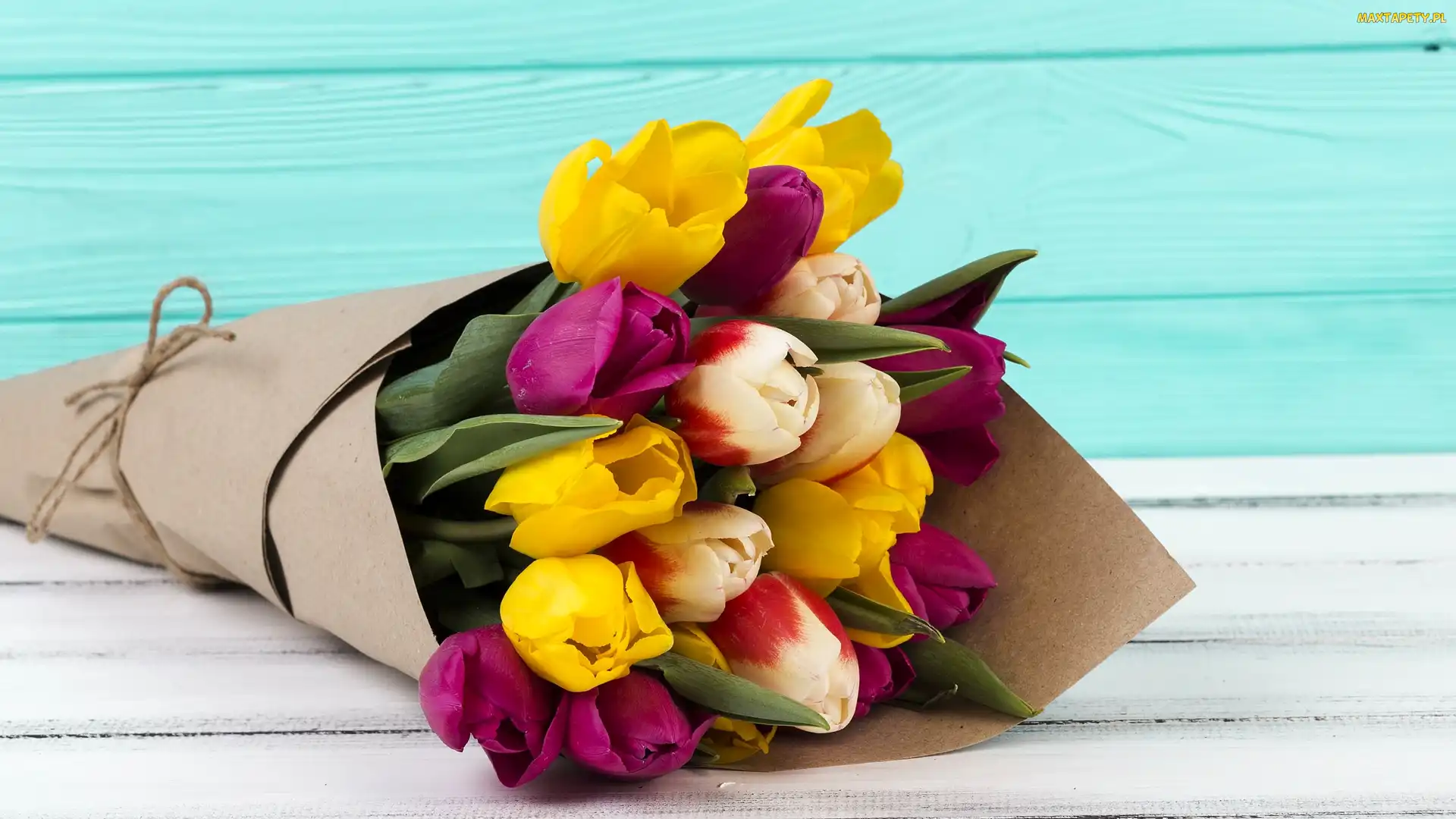Sznurek, Papier, Kolorowe, Kwiat, Tulipany, Bukiet