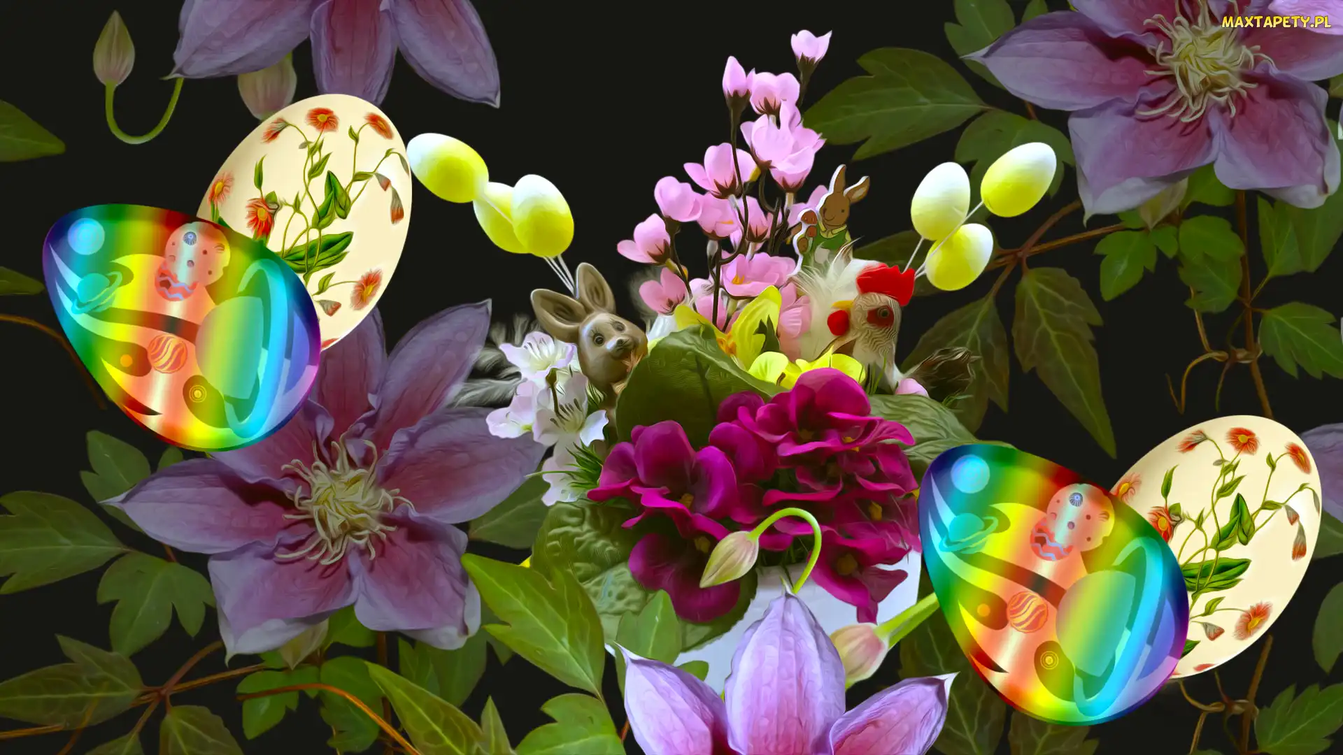 Grafika, Kwiaty, Wielkanoc, Pisanki