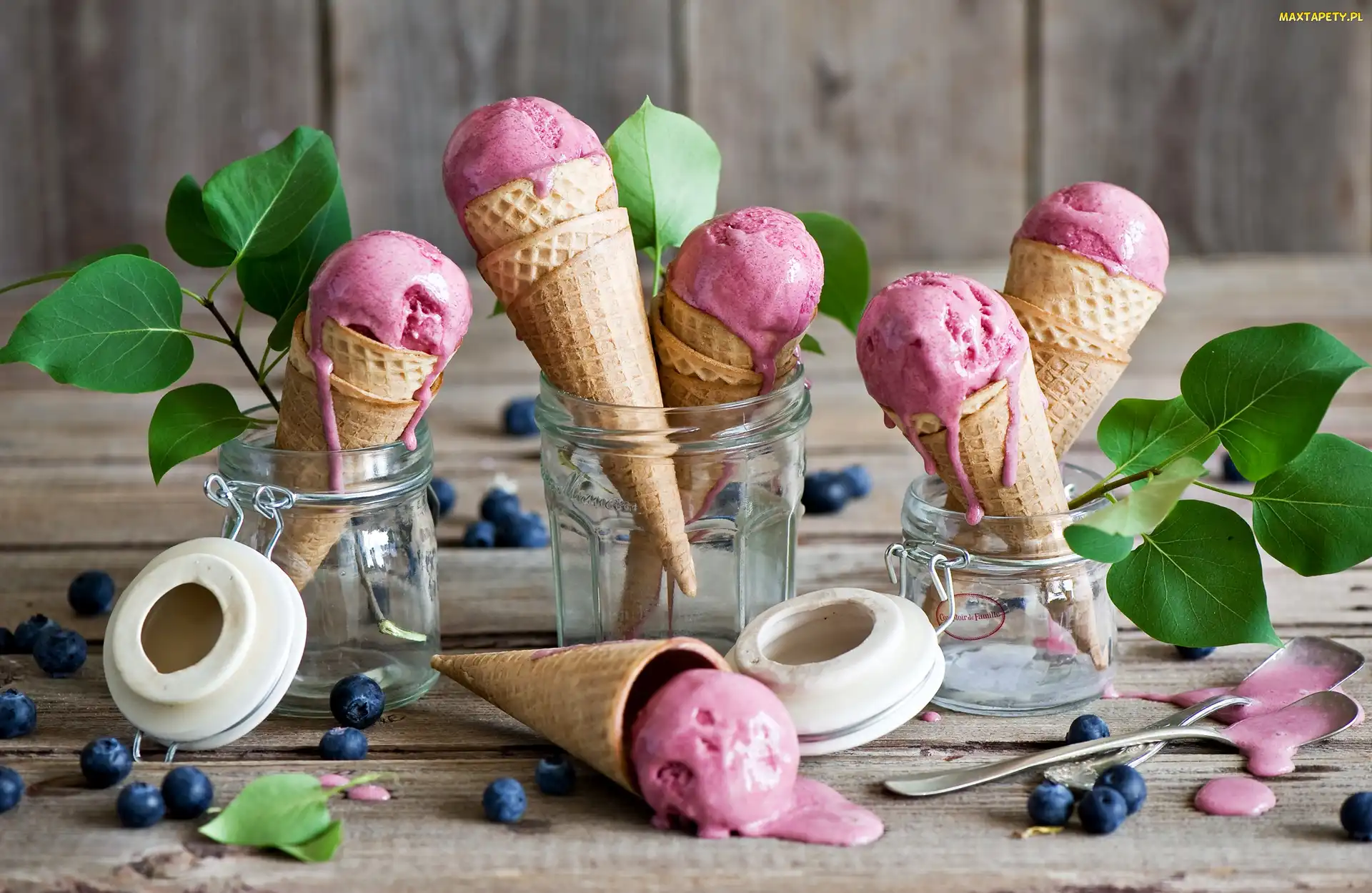 Lody, Owocowe, Łyżeczki, Jagody, Słoiczki, Listki, Rożki