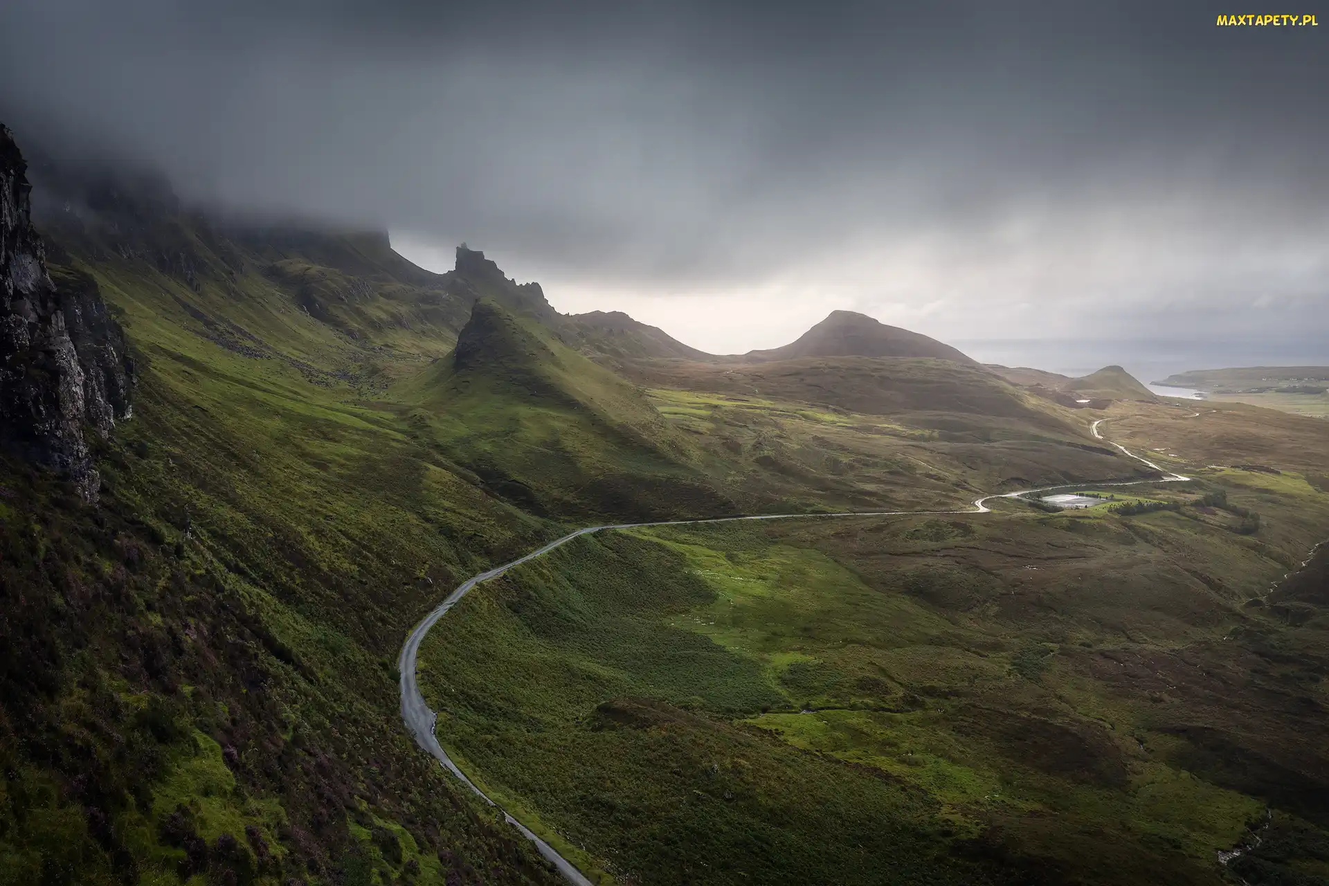Szkocja, Wyspa Skye, Wzgórza, Góry, Osuwisko, Quiraing