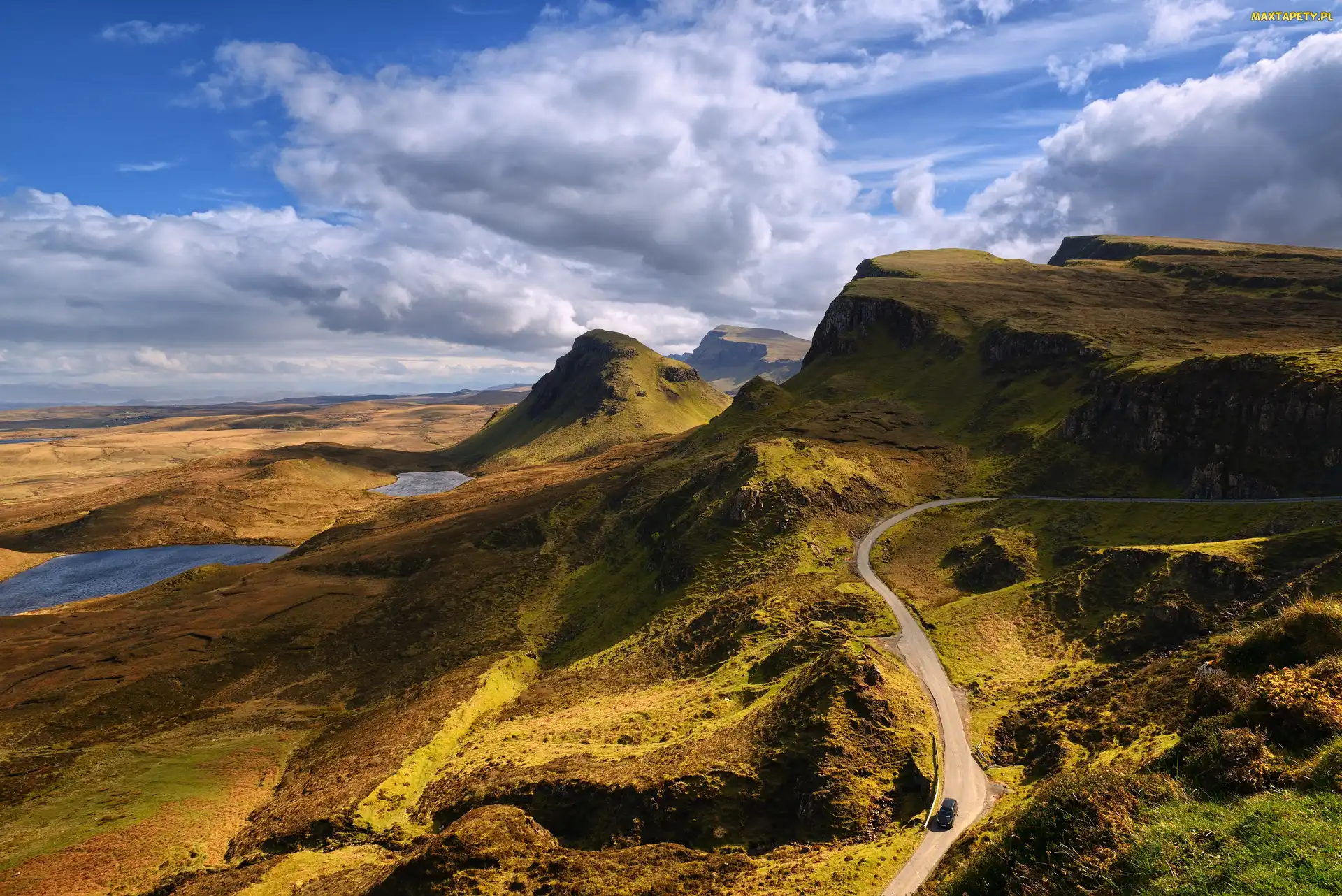 Szkocja, Wyspa Skye, Jeziora, Góry, Droga, Quiraing