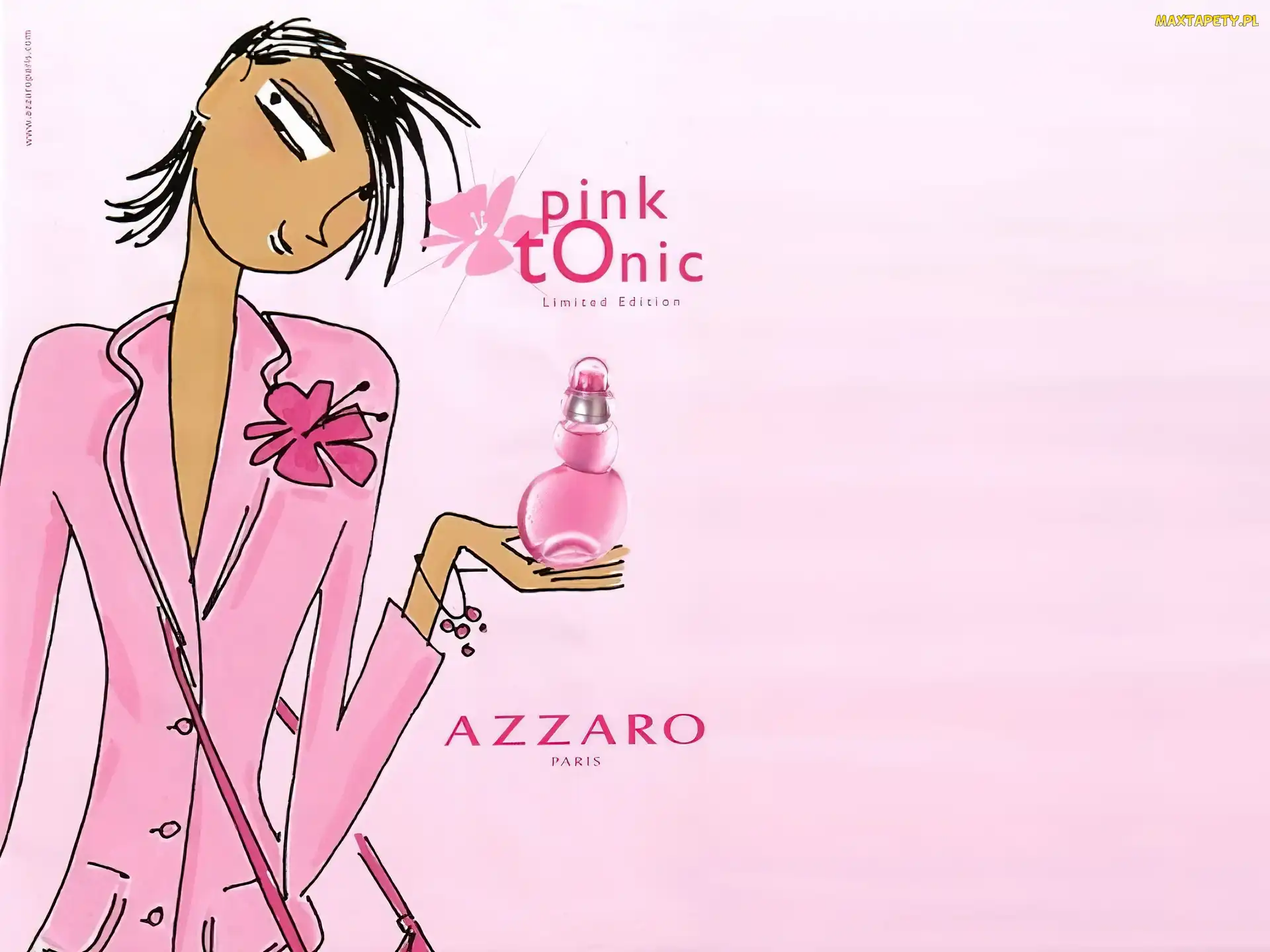 kobieta, perfumy, pink, rysunek, flakon, Azzaro, tonic