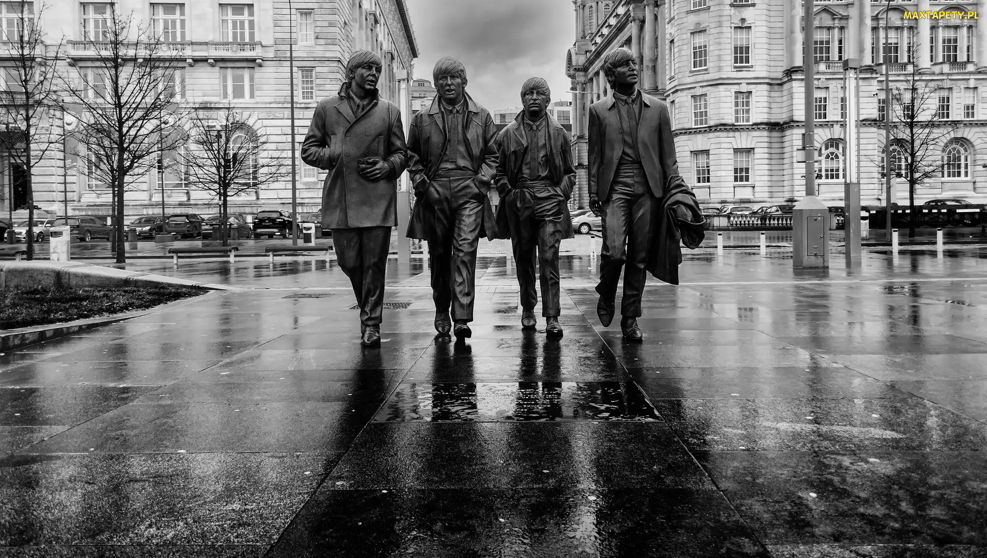 George Harrison, Anglia, Pomnik, Czarno-Białe, Liverpool, The Beatles, Paul McCartney, John Lennon, Ringo Starr