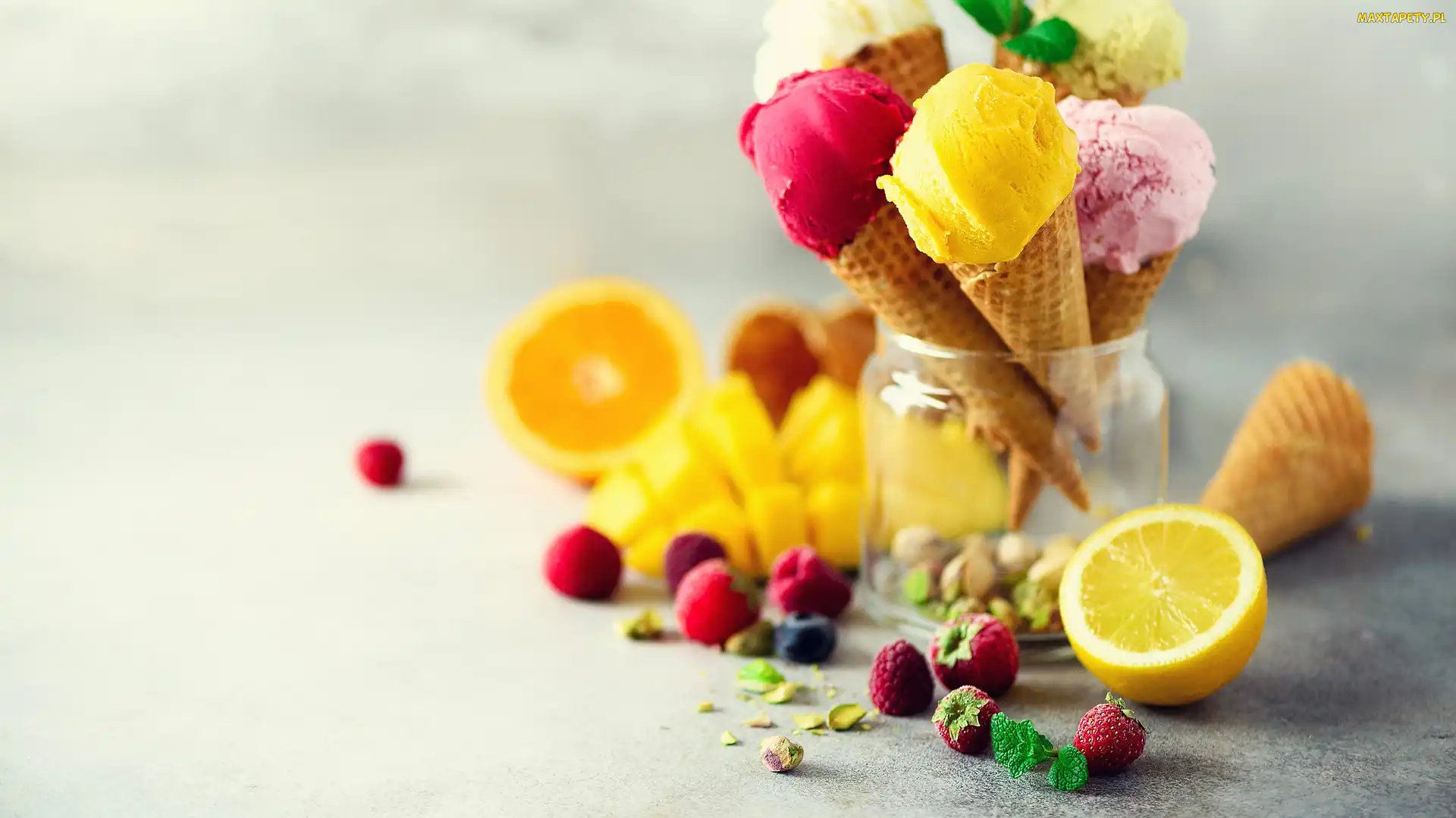 Owocowe, Lody, Cytryna, Słoik, Maliny, Rożki