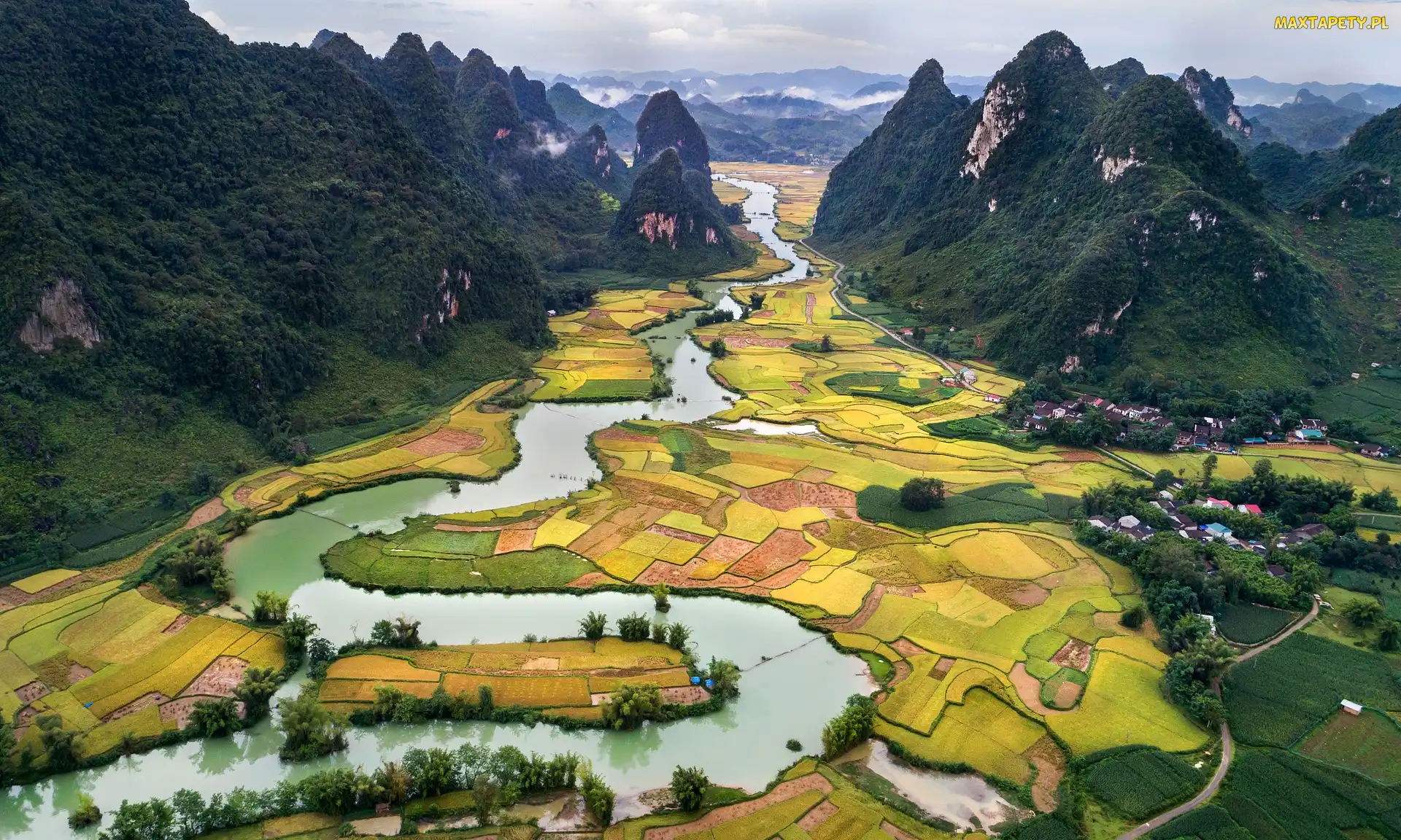 Prowincja Cao Bang, Geopark Cao Bang, Rzeka, Wietnam, Góry, Kręta, Pola