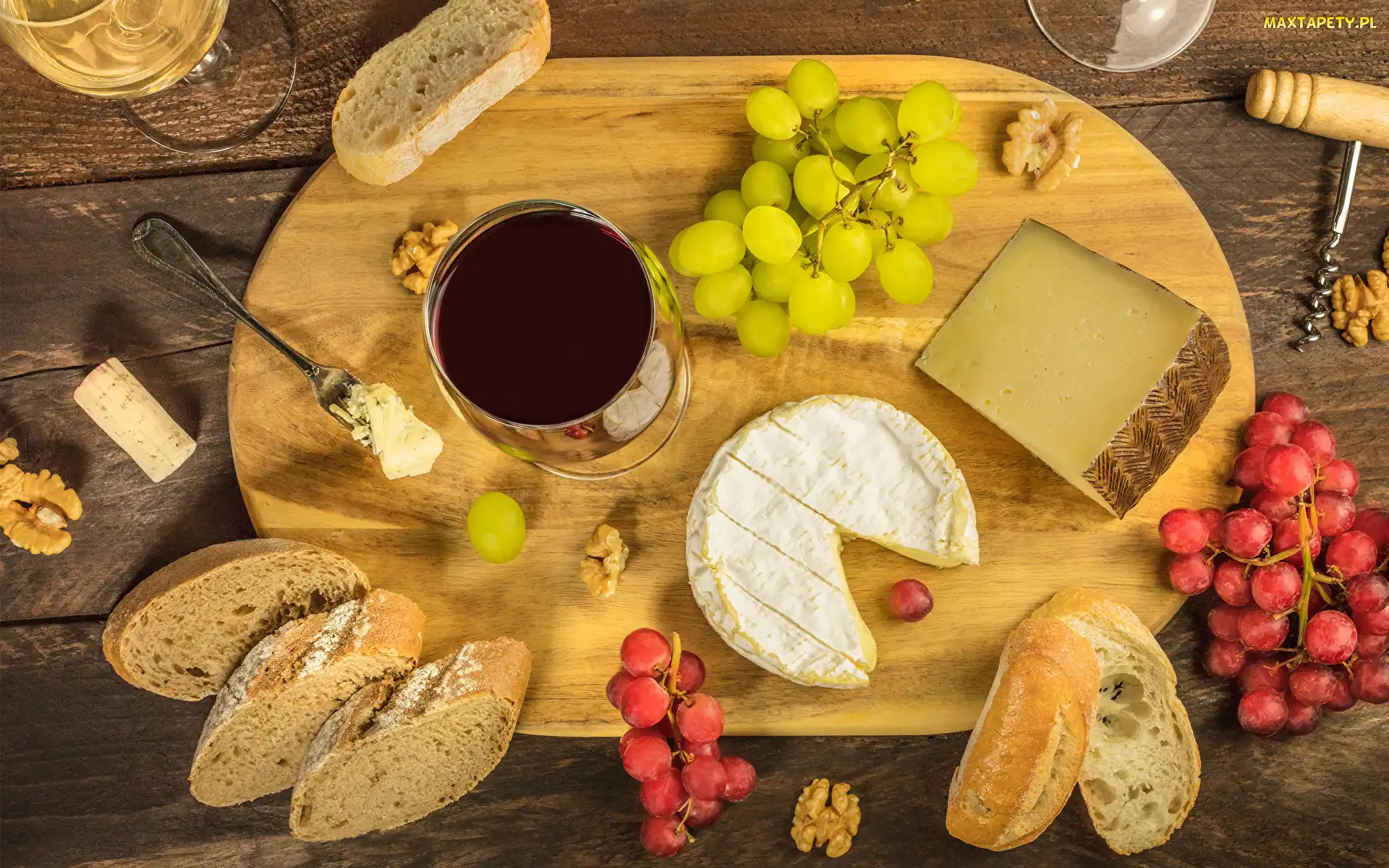 Chleb, Winogrona, Sery, Wino