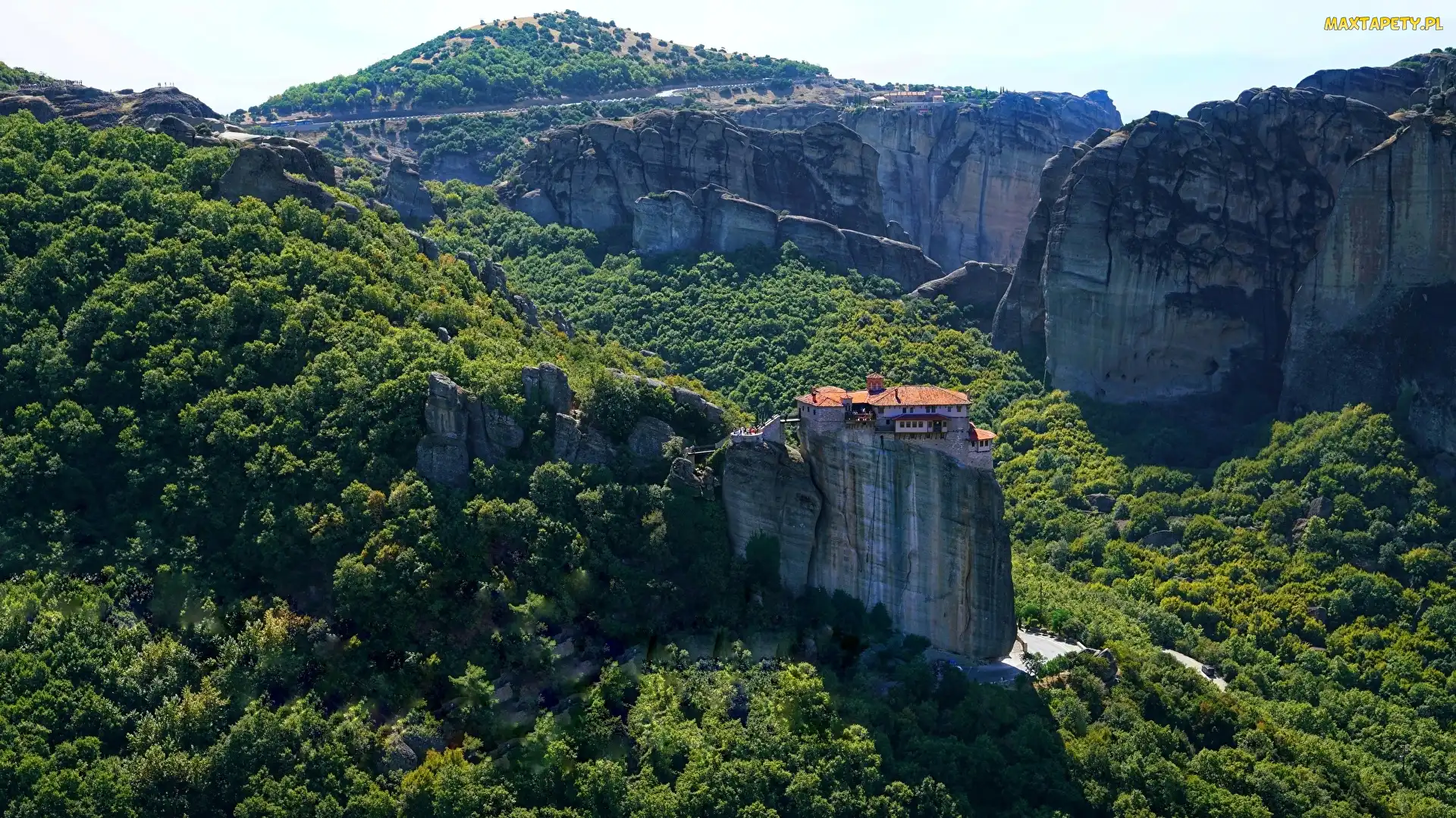 Kalambaka, Meteory, Piaskowiec, Grecja, Góry, Skały, Klasztor Świętej Trójcy