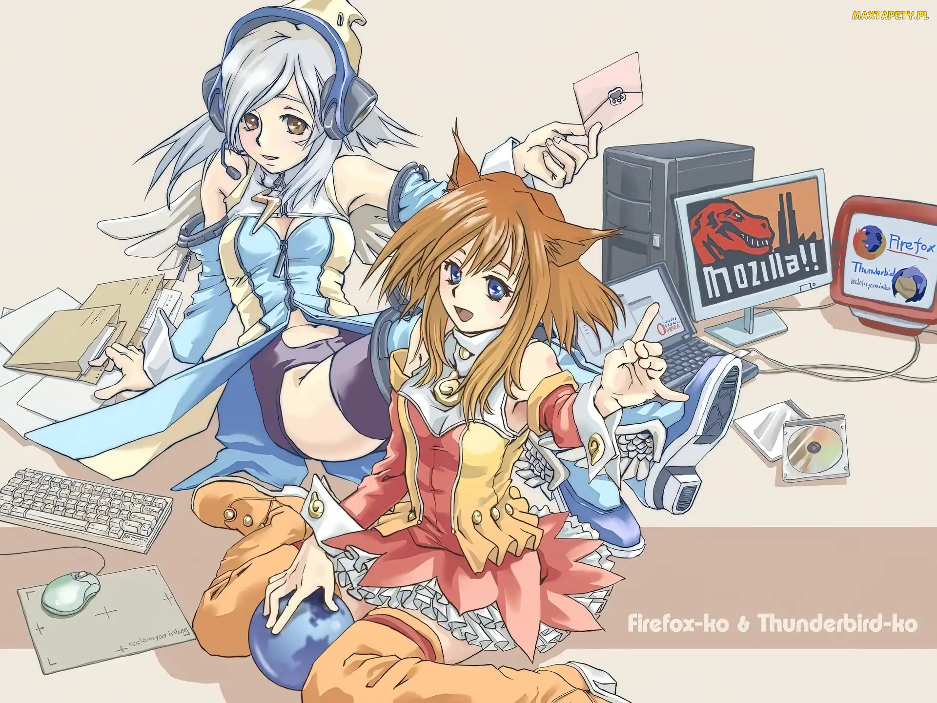 rysunek, komputery, dziewczyny, manga, Thunderbird