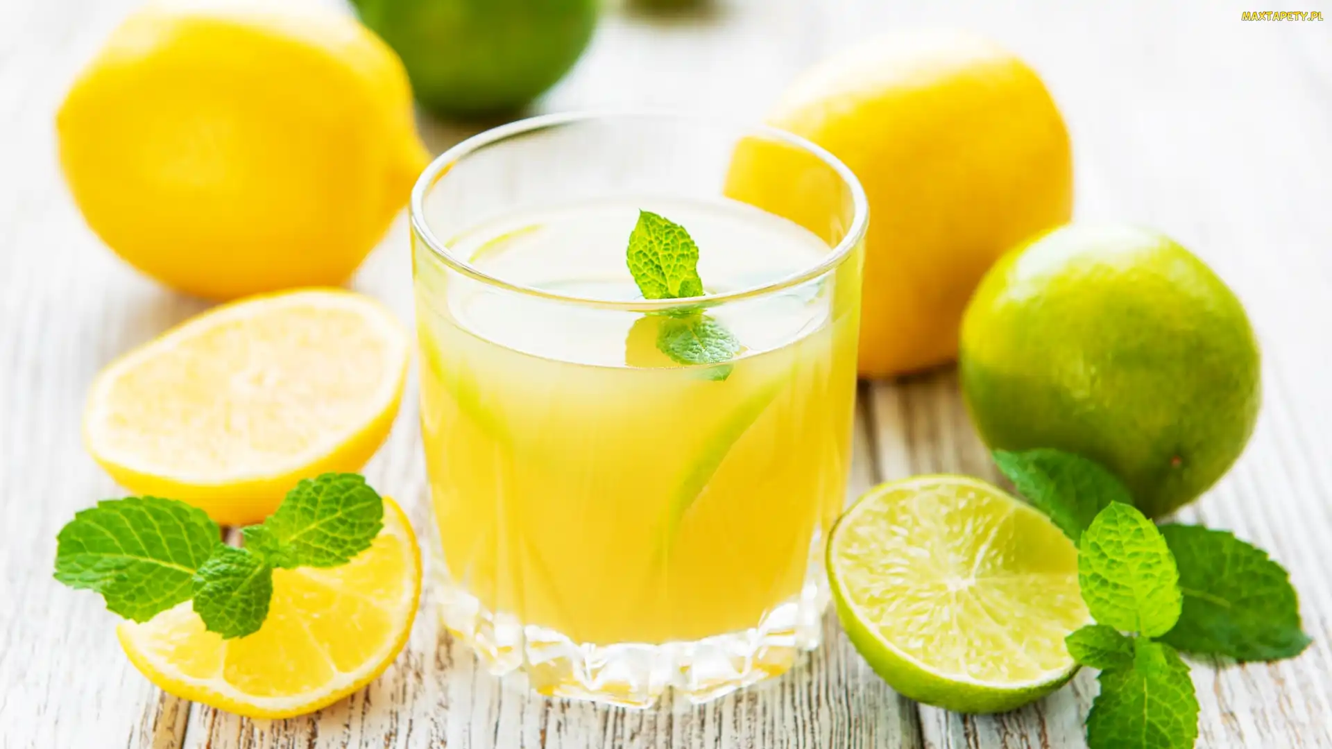 Sok, Mięta, Limonka, Cytryny, Szklanka