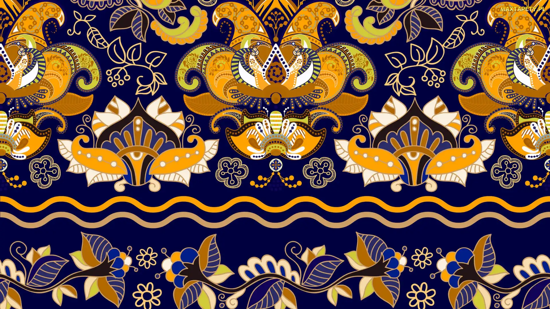 Żółty, Granatowe tło, Ornament, Wzór
