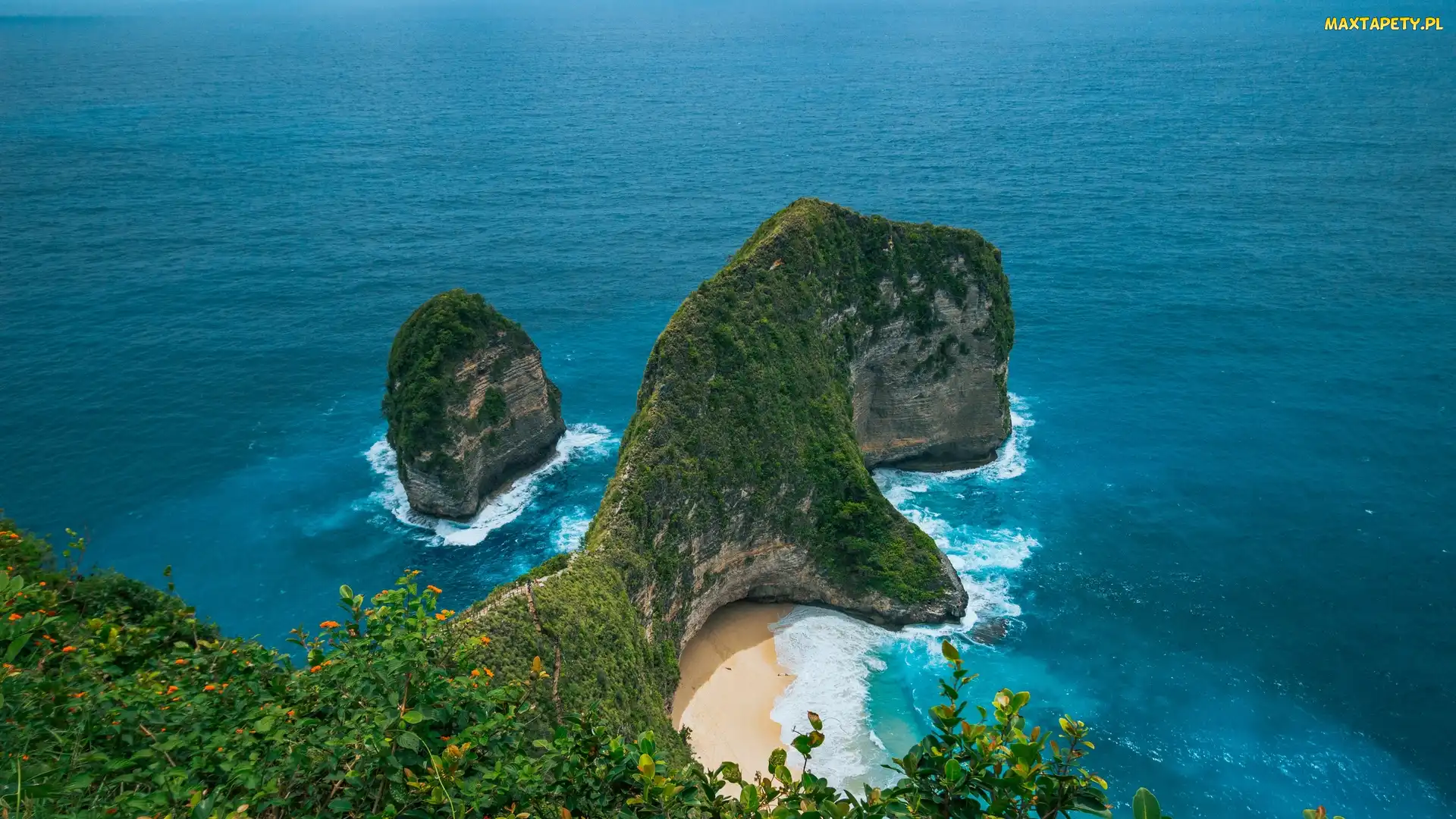 Nusa Penida, Roślinność, Klif, Indonezja, Morze, Skały, Plaża Kelingking Beach