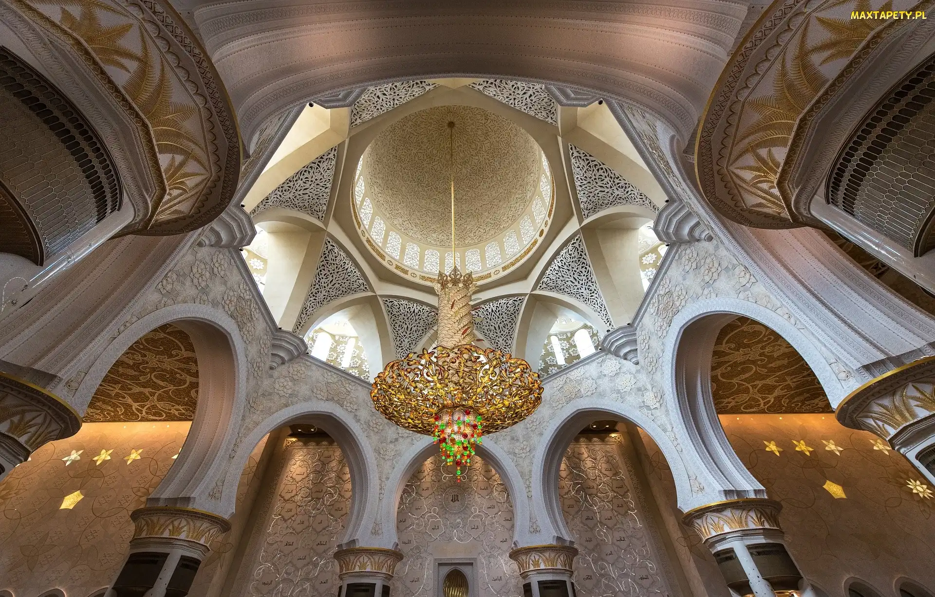 Zjednoczone Emiraty Arabskie Inne wnętrza, Abu Zabi, Żyrandol, Wnętrze, Meczet, Wielki Meczet Szejka Zajida