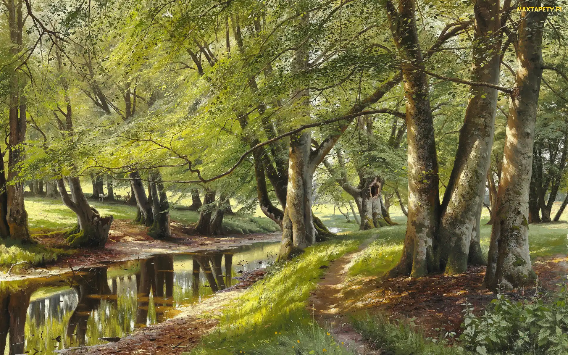 Sarny, Rzeka, Peder Monsted, Malarstwo, Las, Drzewa