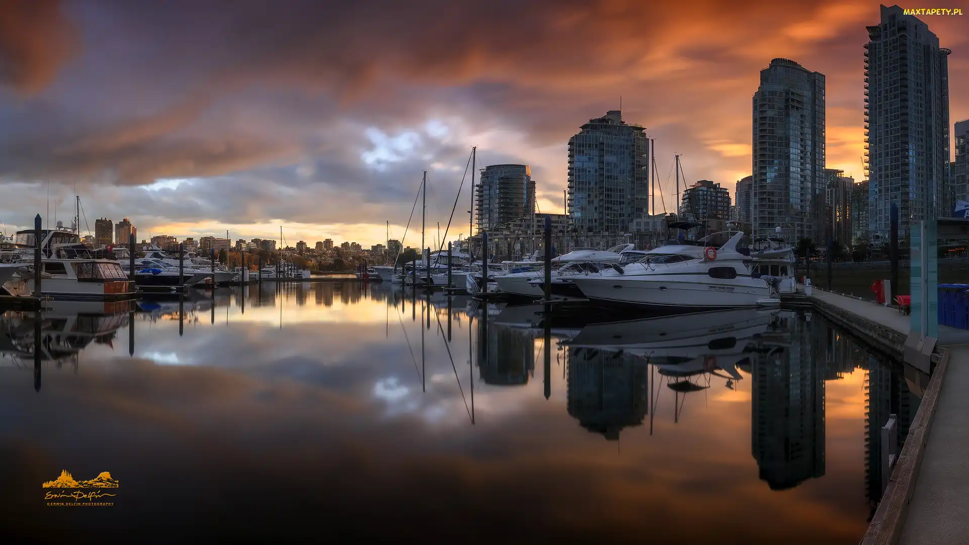 Kanada, Vancouver, Quayside Marina, Przystań, Motorówki, Domy