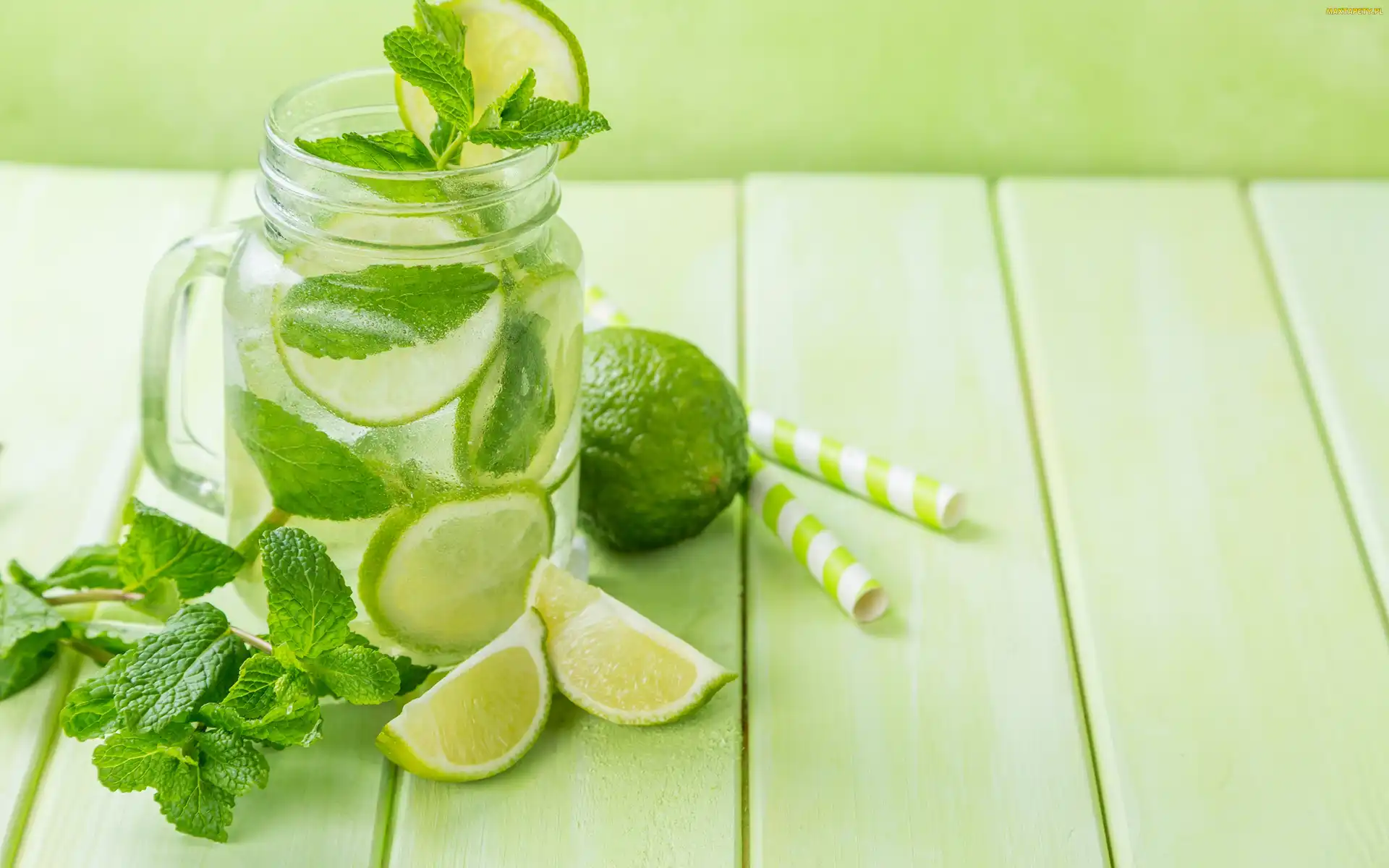 Mięta, Rurki, Lemoniada, Deski, Limonki, Napój, Owoce