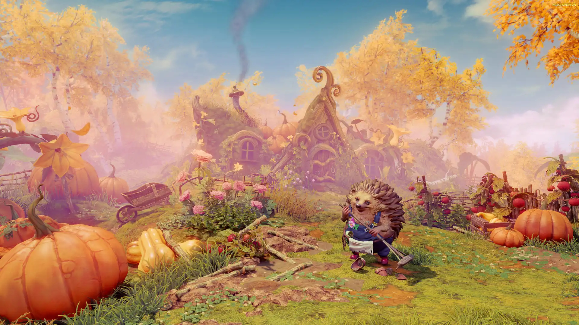 Trine 4 The Nightmare Prince, Ogrodnik, Gra, Jeż, Kwiaty, Ogród, Domek, Dynie
