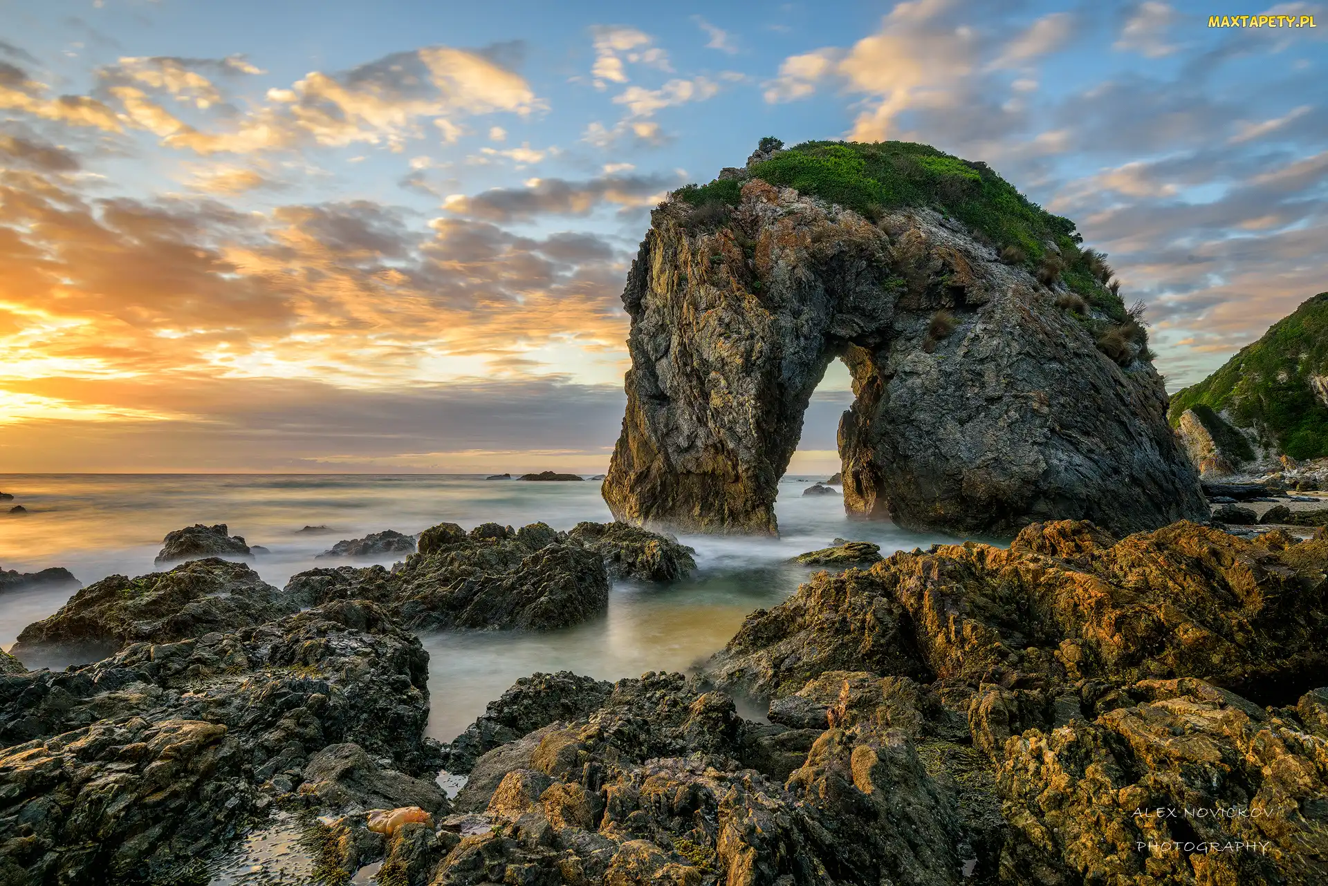 Nowa Południowa Walia, Zachód słońca, Atrakcja turystyczna, Australia, Morze, Skały, Horse Head Rock