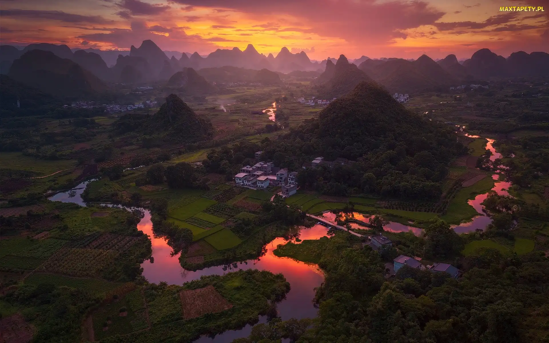 Region Kuangsi, Guilin, Li River, Chiny, Góry Maoer Shan, Rzeka Gui Jiang, Promienie słońca