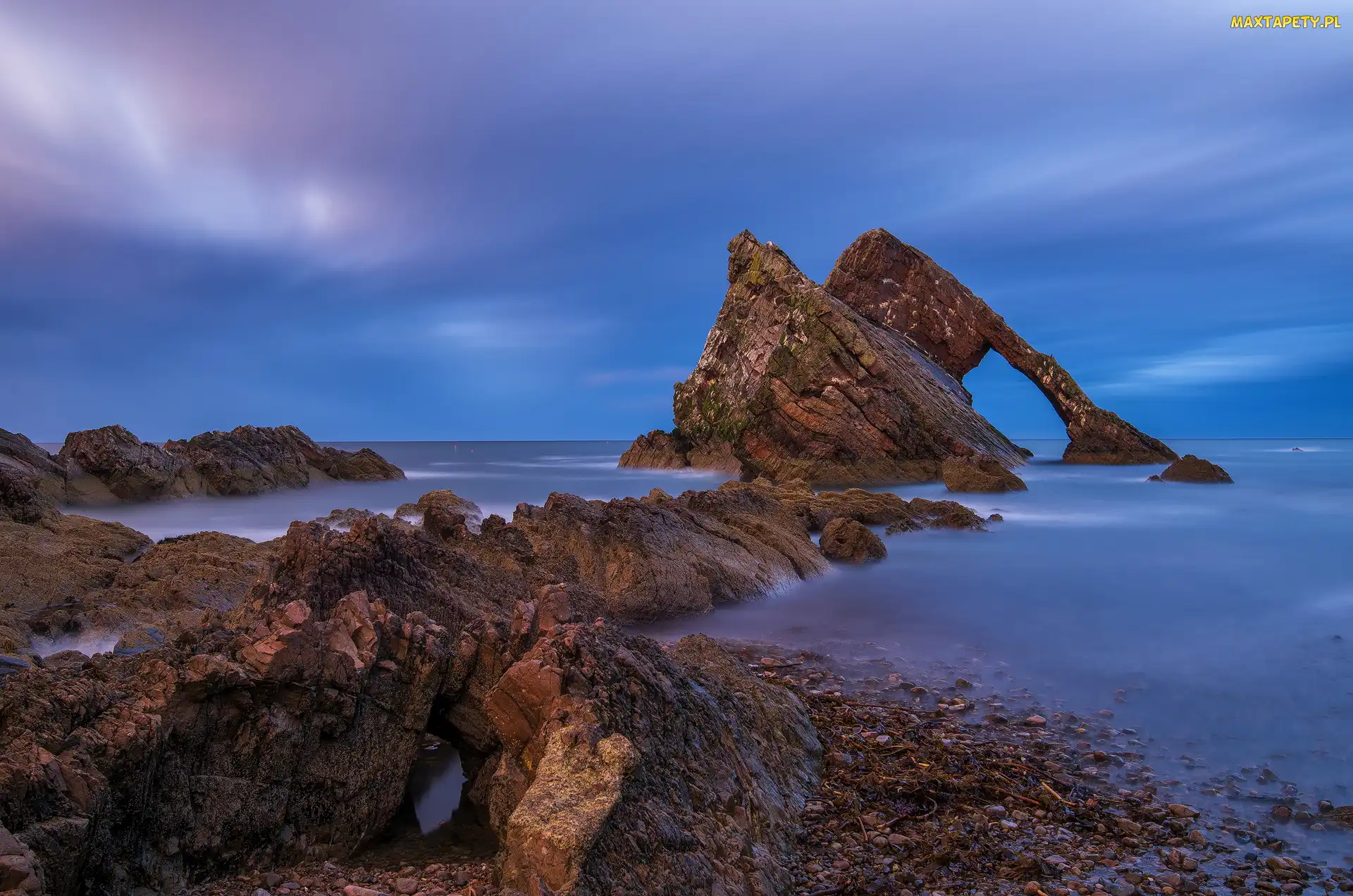 Skalna, Punkt widokowy, Formacja, Morze, Portknockie, Skały, Szkocja, Bow Fiddle Rock