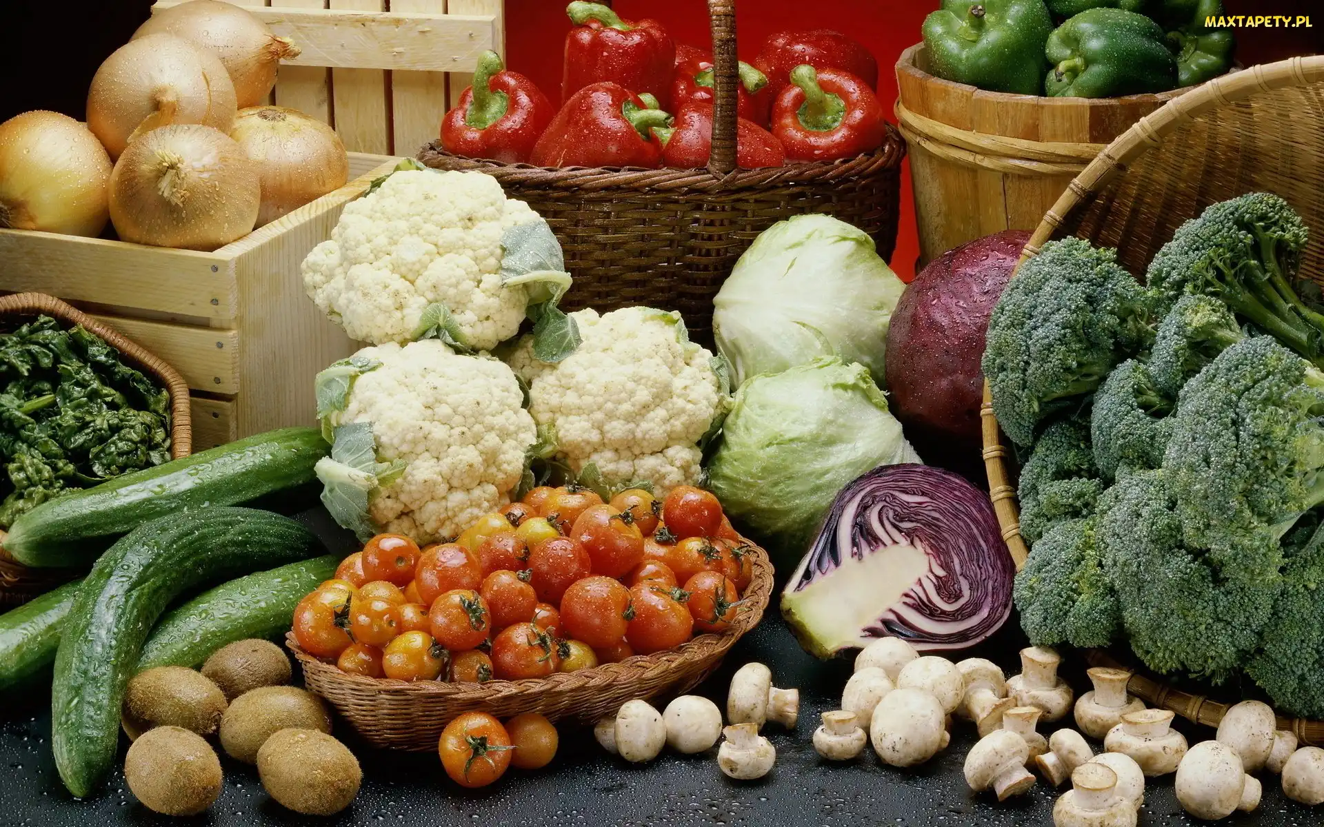 Papryka, Czerwona, Kapusta, Ogórki, Kalafiory, Cebula, Brokuły, Pomidory, Warzywa, Pieczarki