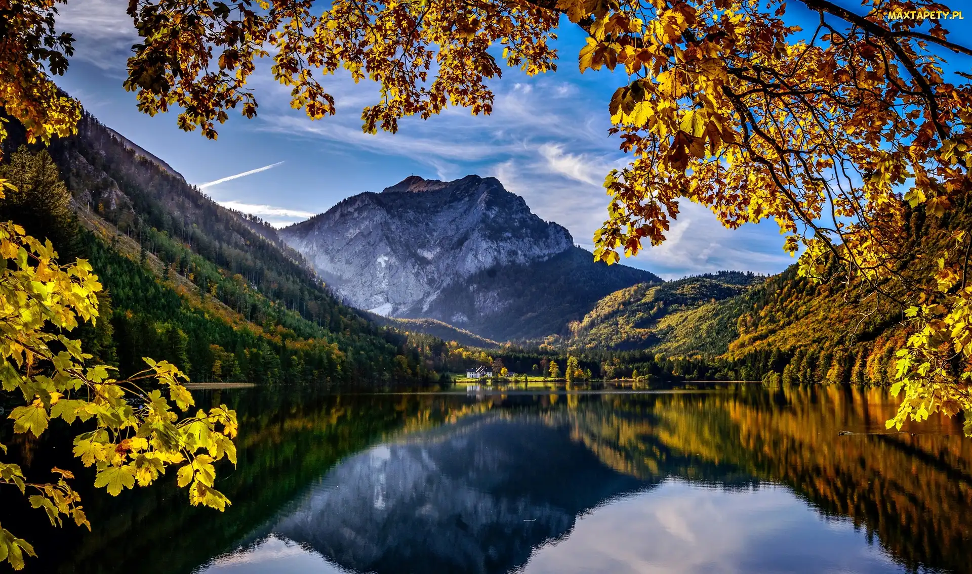 Austria, Jesień, Drzewa, Jezioro Langbatseen, Góry, Alpy