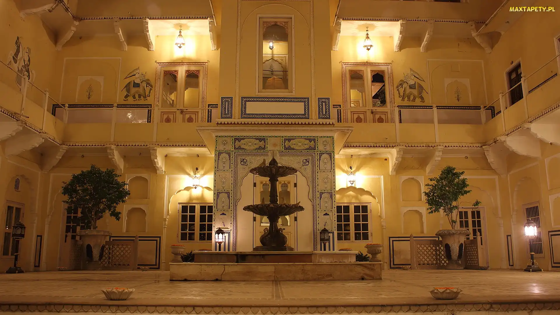 Radżastar, Jaipur, Pałac Wiatrów, Indie, Fontanna, Hawa Mahal, Wnętrze