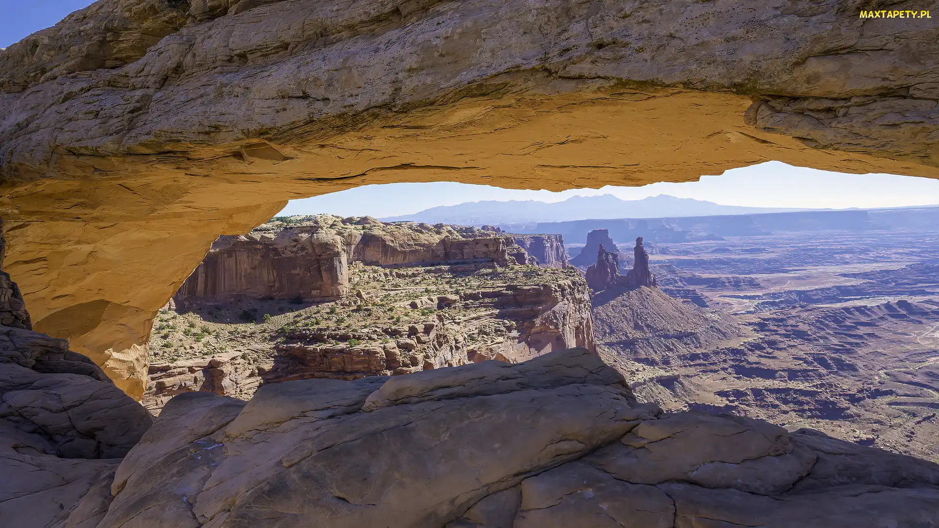 Stan Utah, Park Narodowy Canyonlands, Góry, Stany Zjednoczone, Roślinność, Skały, Słońce