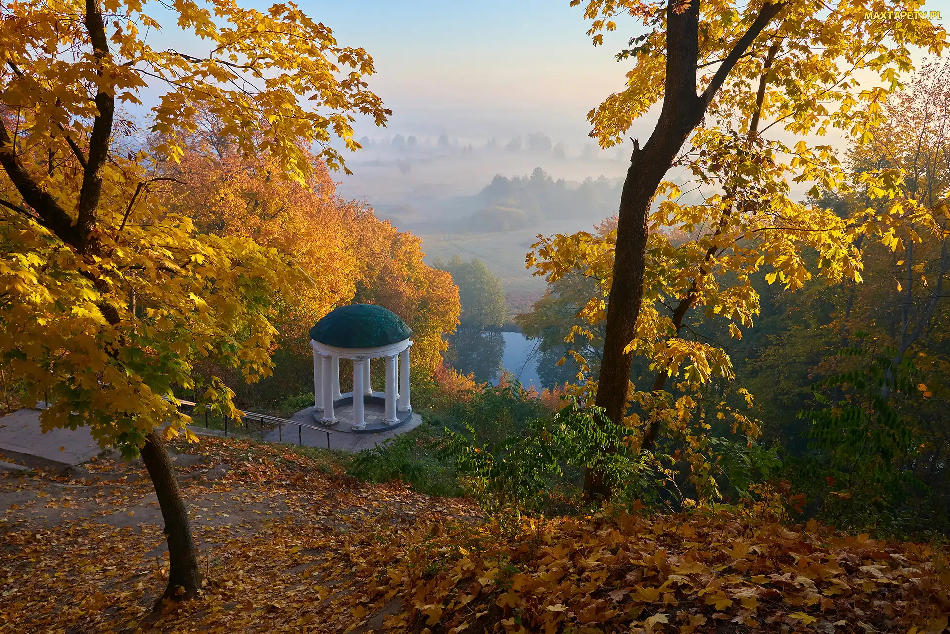 Drzewa, Jezioro, Altanka, Panteon, Jesień