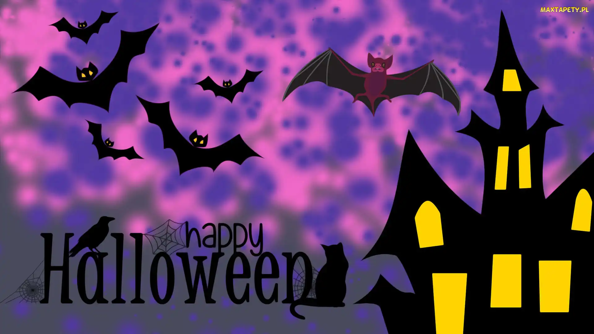 Nietoperze, Grafika, Napis, Zamek, Halloween