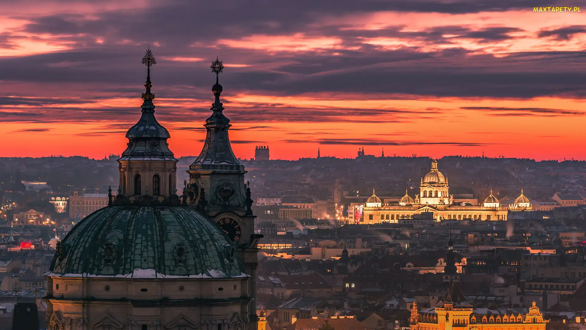Czechy, Zachód słońca, Praga, Katedra