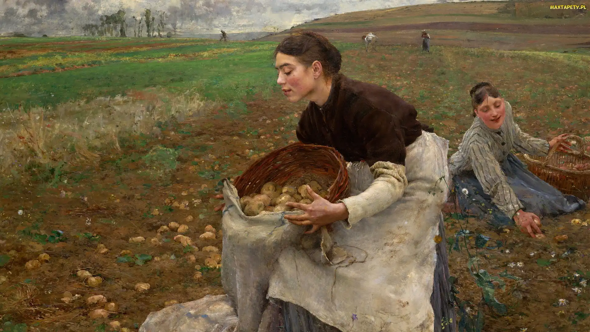 Ziemniaki, Kosz, Wykopki, Worek, Jules Bastien-Lepage, Obraz, Dwie, Kobiety, Malarstwo, Pole