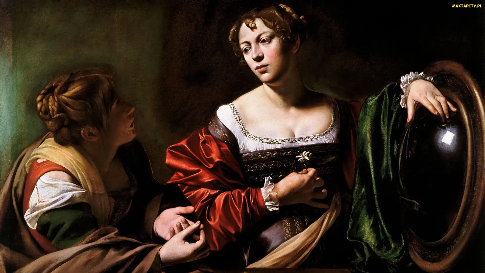 Kolorowe, Kobiety, Obraz, Szaty, Dwie, Malarstwo, Michelangelo Merisi da Caravaggio
