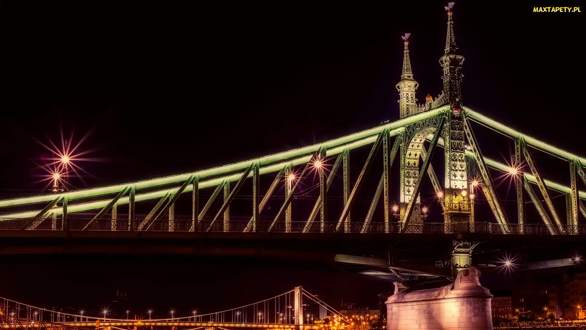 Oświetlony, Noc, Budapeszt, Węgry, Most Wolności