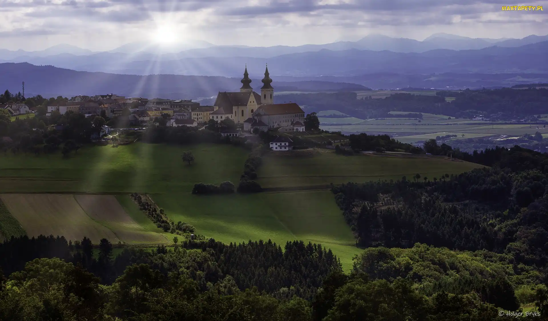 Austria, Gmina Maria Taferl, Kościół, Wzgórze, Pola, Lasy
