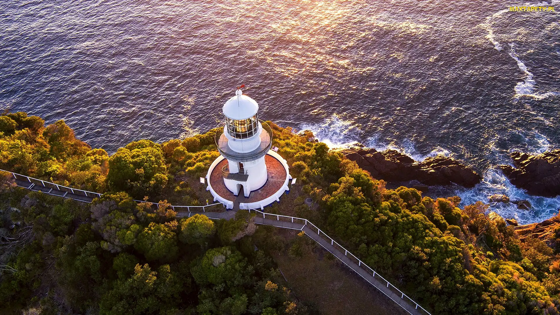 Australia, Z lotu ptaka, Sugarloaf Point Lighthouse, Latarnia morska, Drzewa, Morze