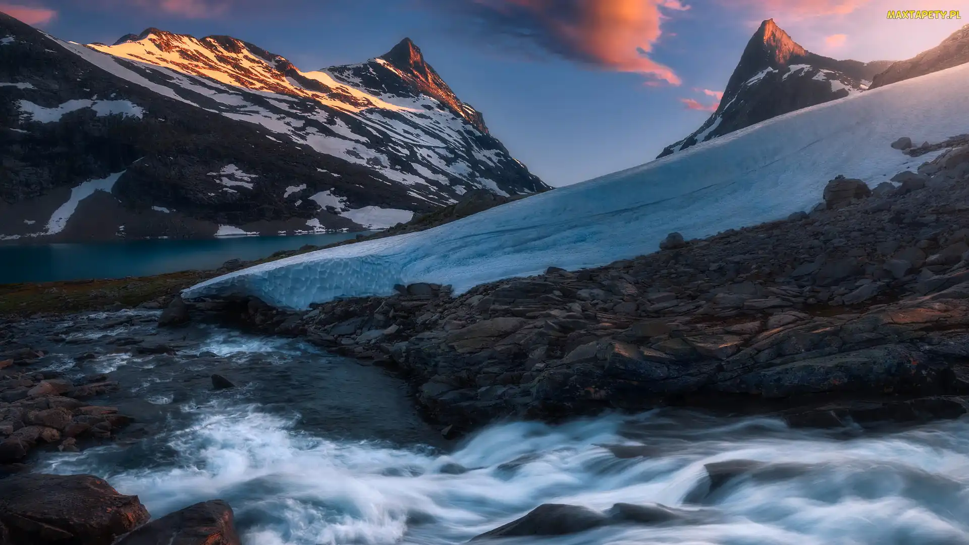 Park Narodowy Jotunheimen, Norwegia, Rzeka, Zima, Góry Jotunheimen