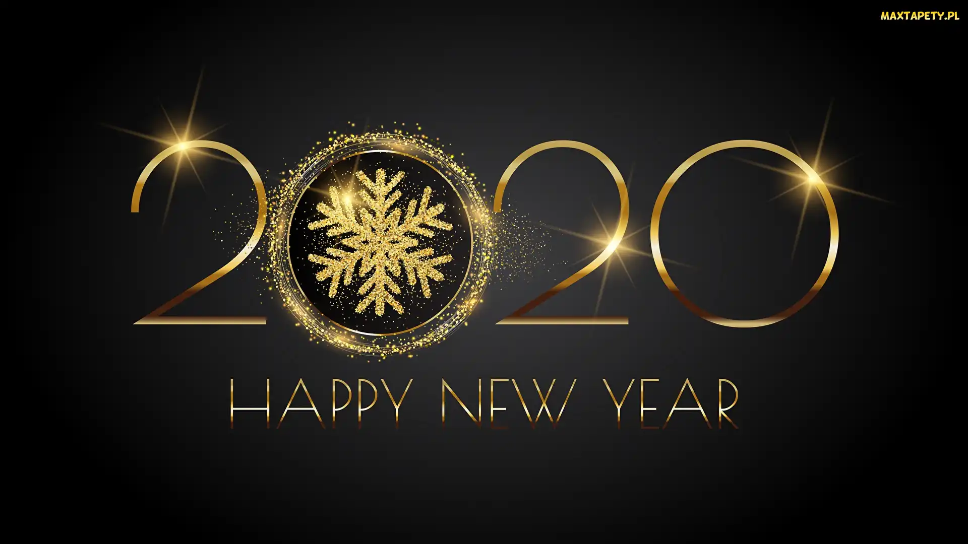 Napis, Śnieżynki, 2020, Happy New Year, Cyfry, Nowy Rok, Złote
