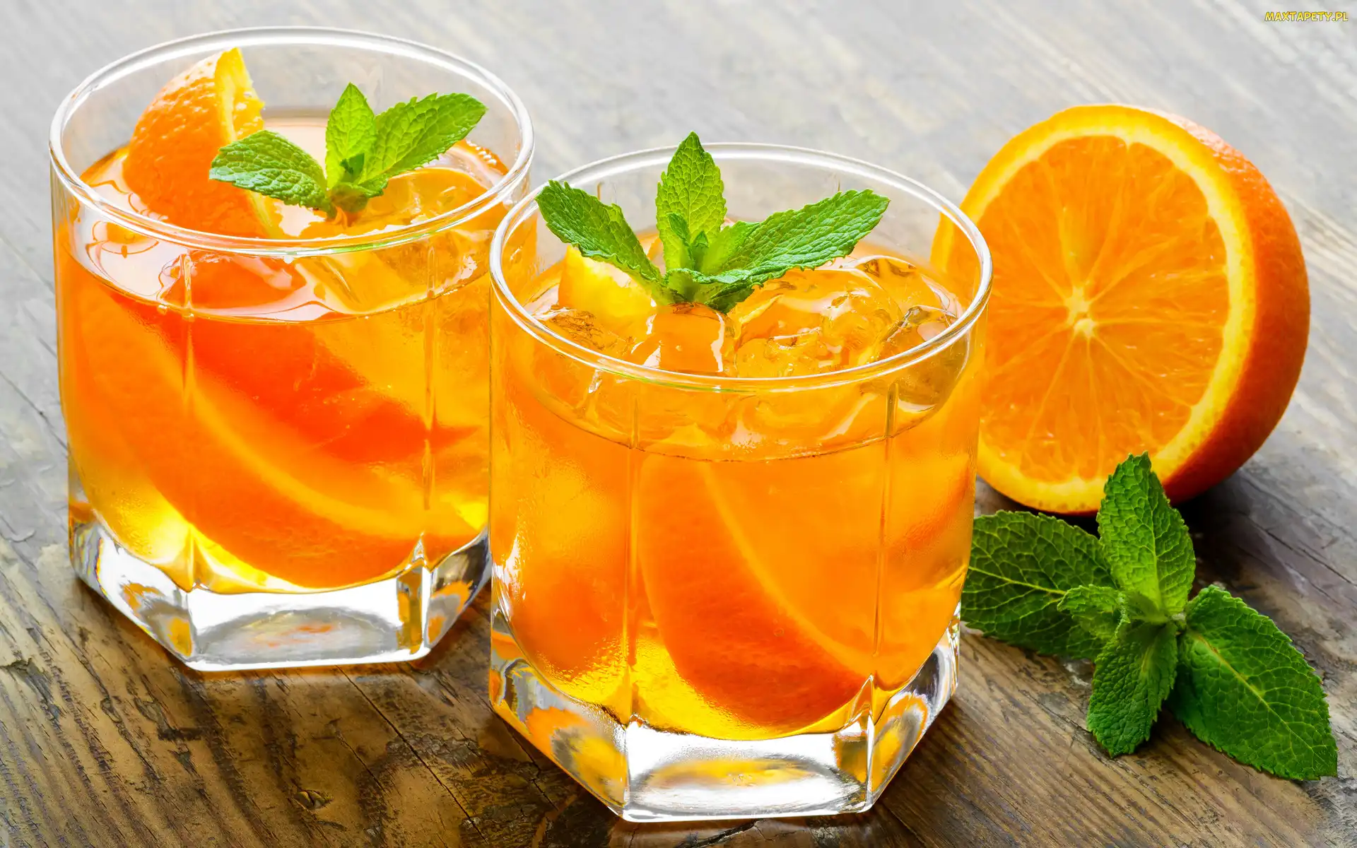 Mięta, Pomarańcza, Drinki, Szklanki