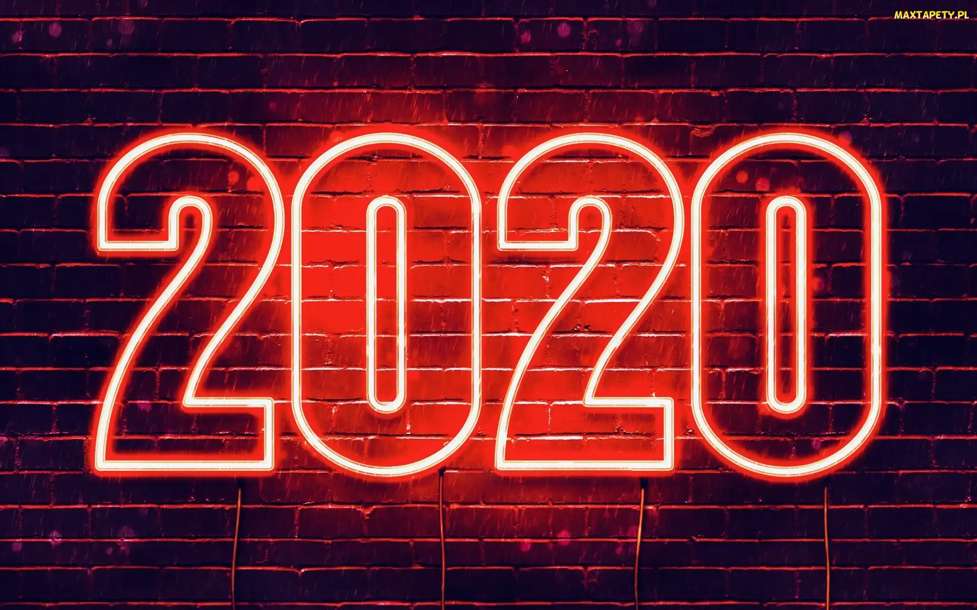 2020, Neon, Cegły, Mur, Nowy Rok
