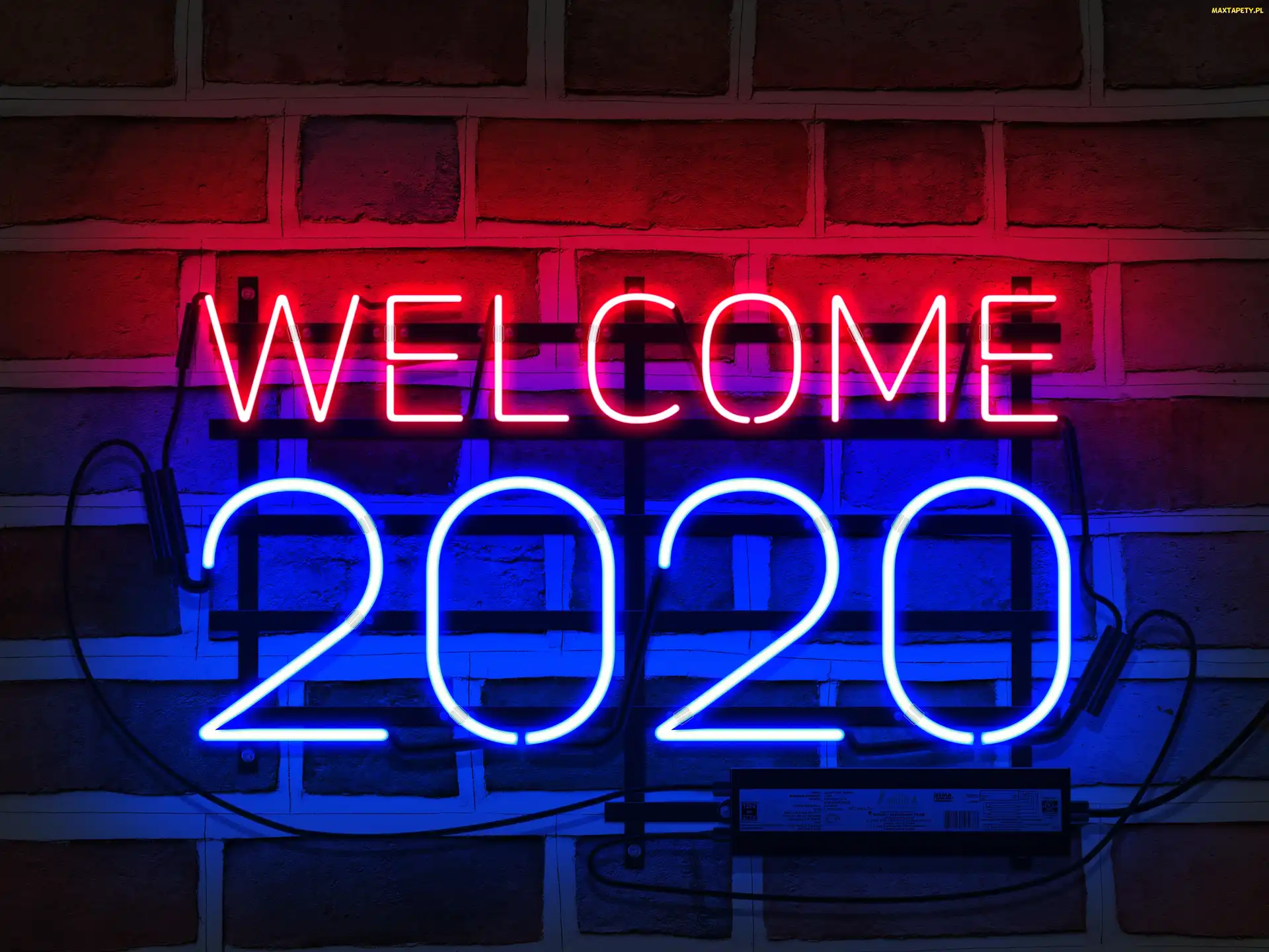 2020, Nowy Rok, Neon, Powitanie