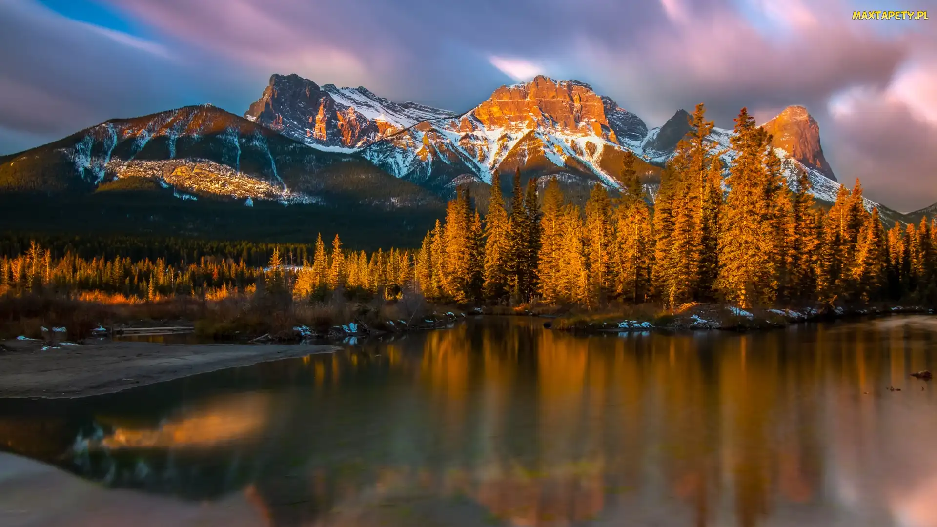 Jezioro, Drzewa, Alberta, Park Narodowy Banff, Kanada, Góry