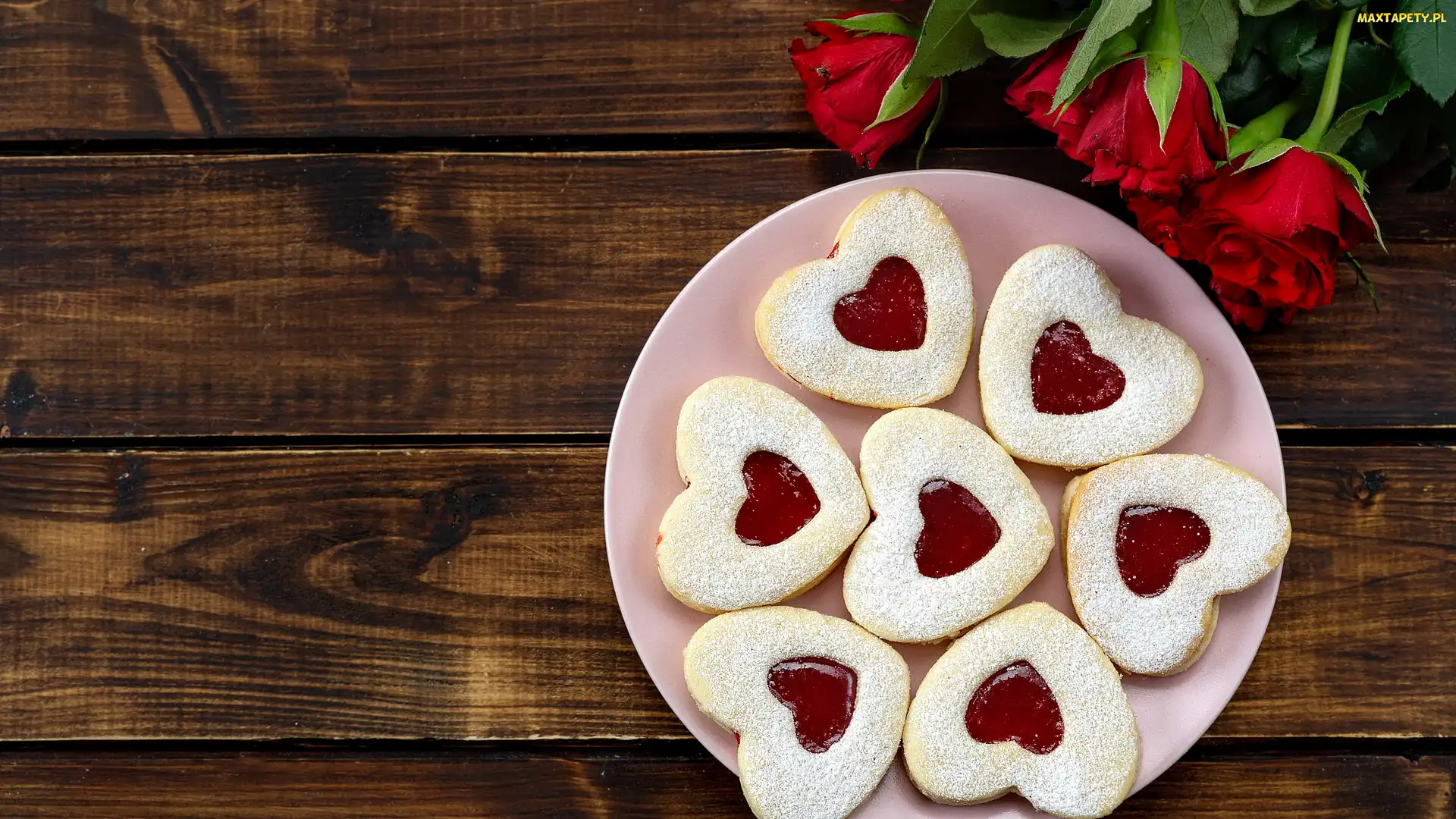 Talerzyk, Serduszka, Róże, Deski, Dżem, Czerwone, Ciasteczka
