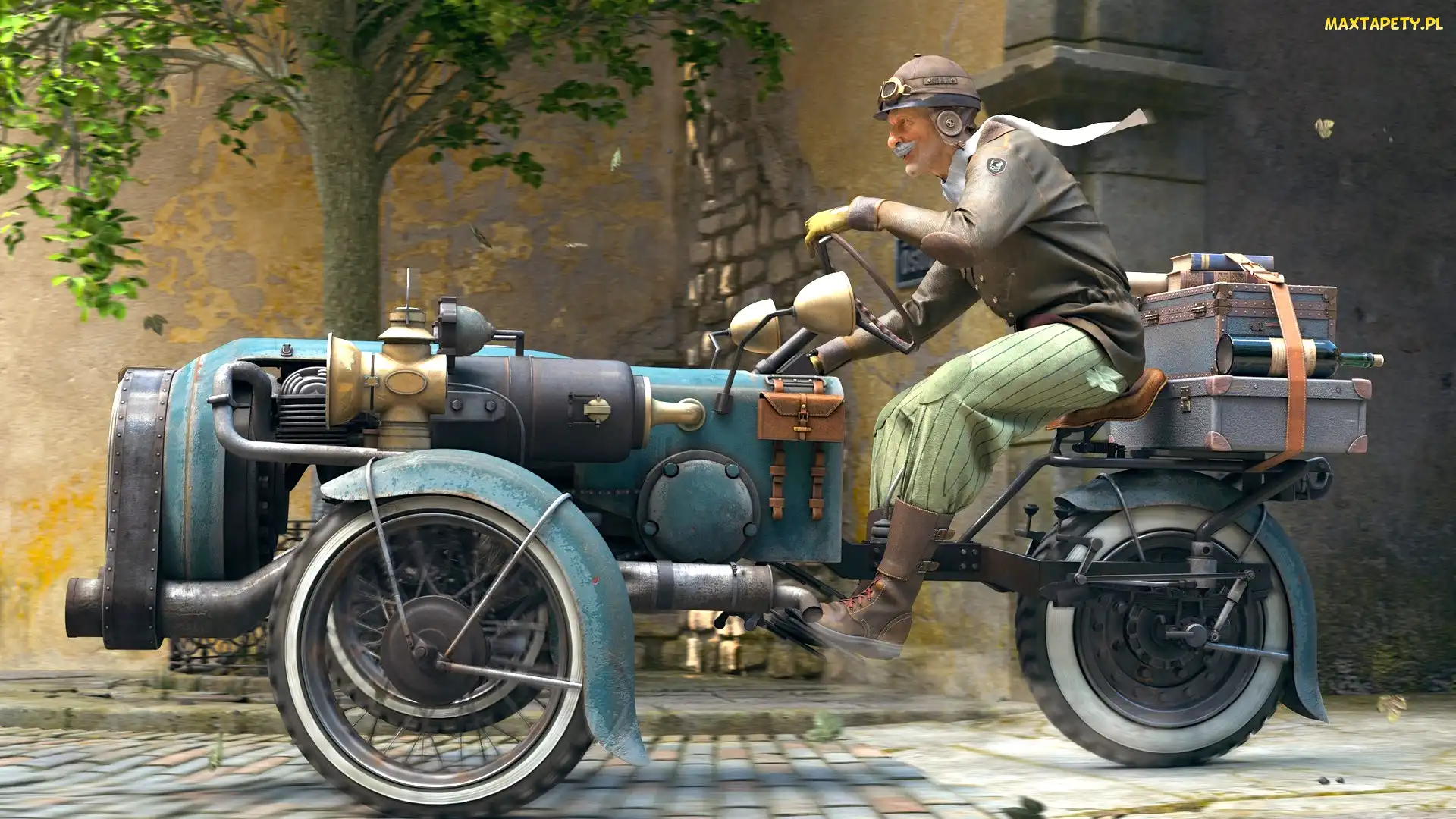 Motocykl, Grafika, Droga, Walizki, Mężczyzna