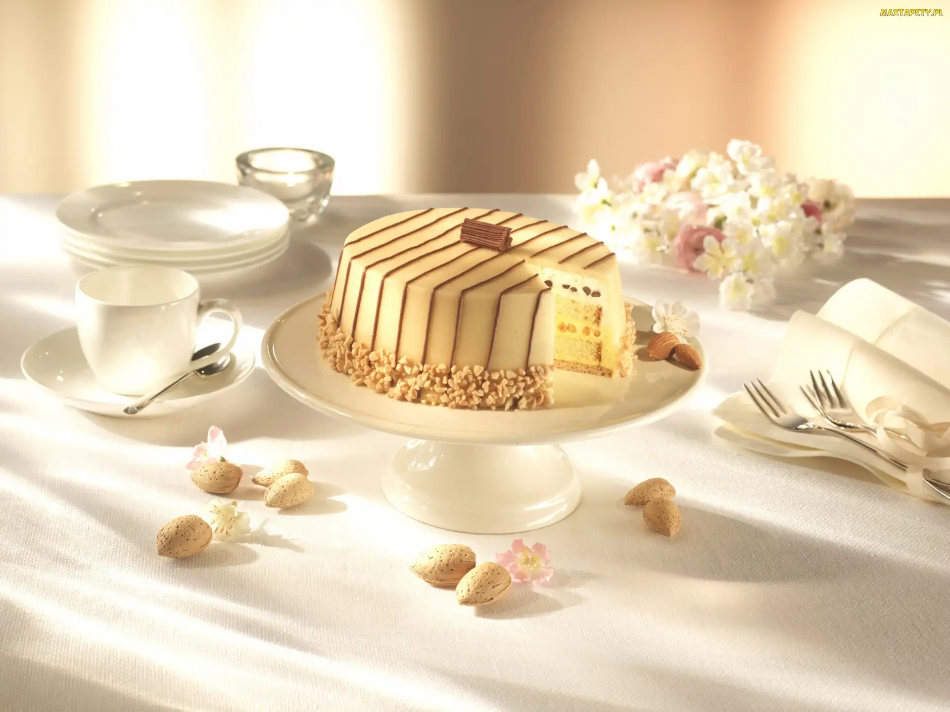 Talerzyki, Filiżanka, Tort, Patera