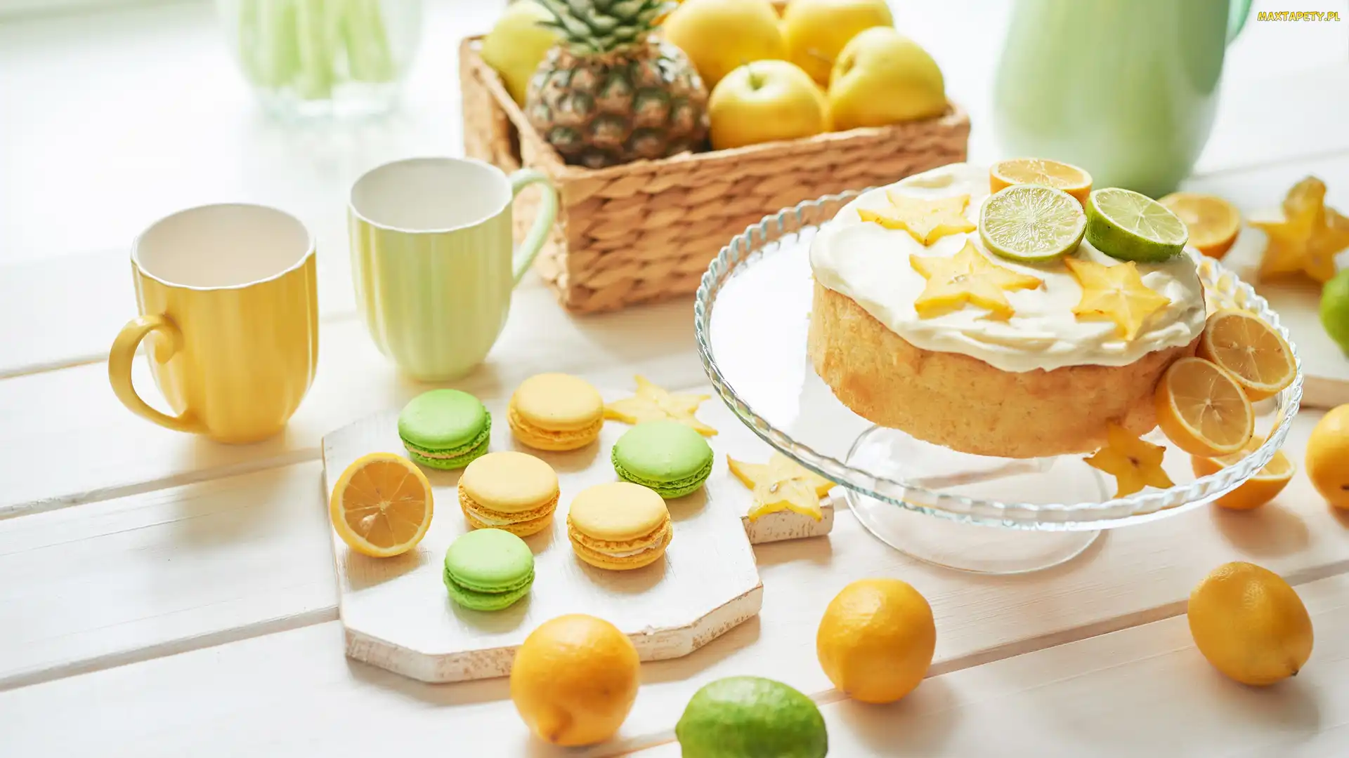Patera, Limonki, Ciasto, Makaroniki, Owoce, Ciastka, Kubki, Cytrusy