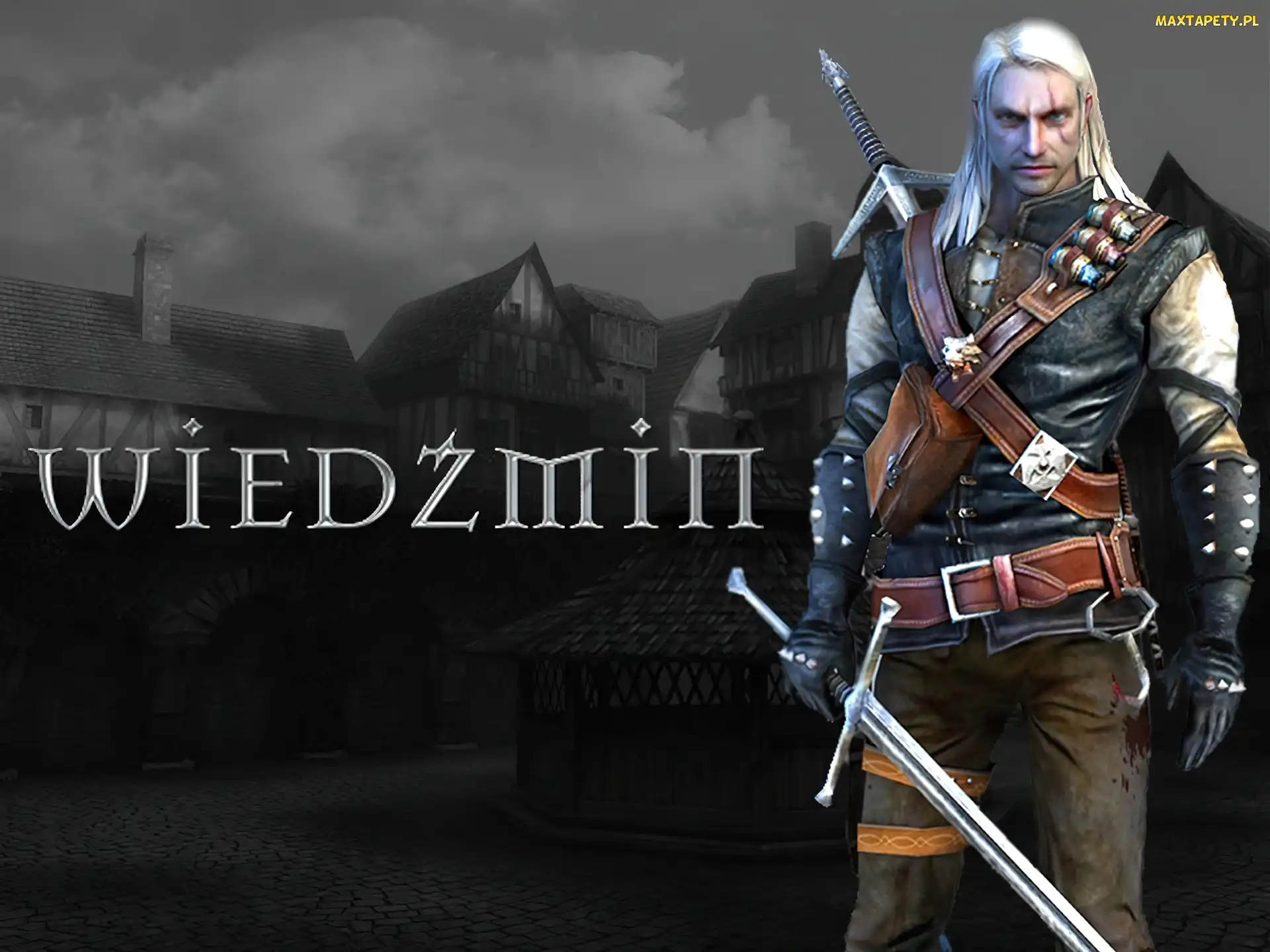 miecz, mężczyzna, The Witcher, wioska