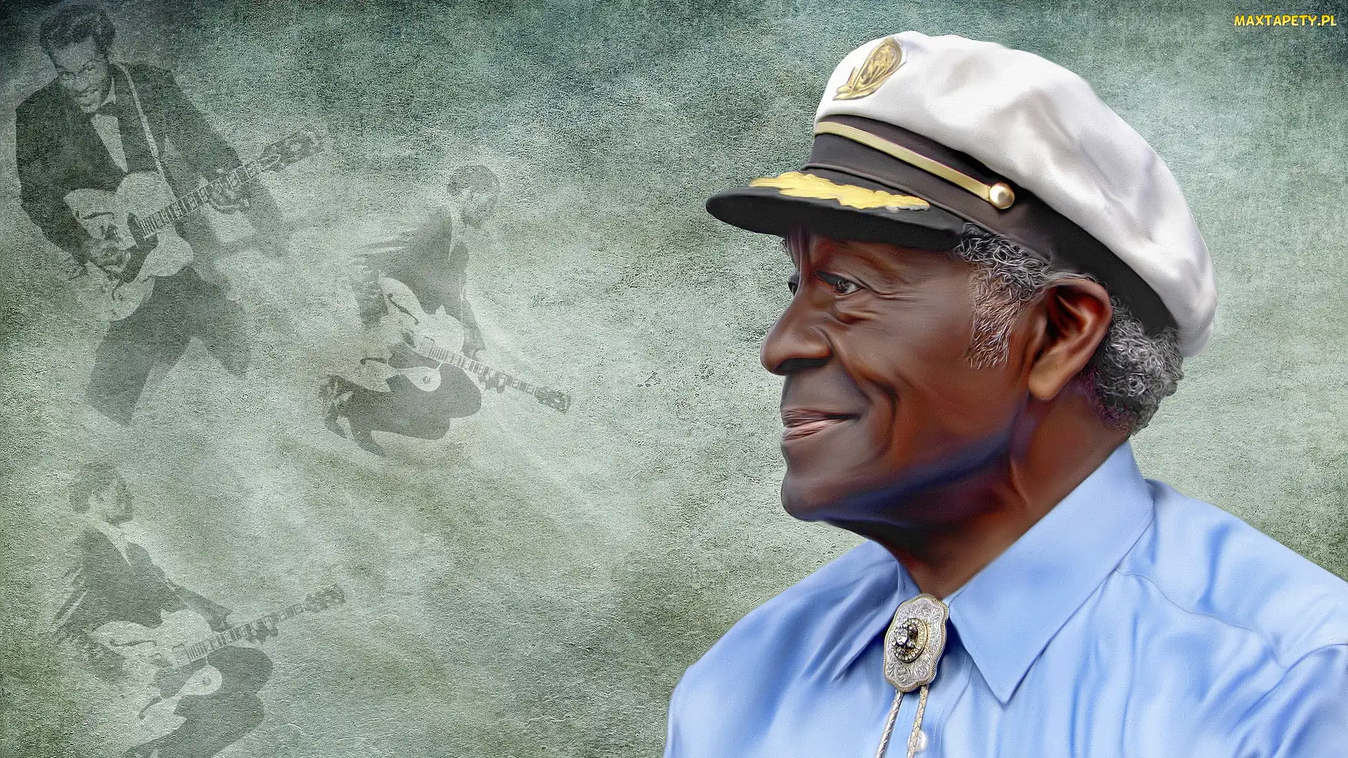 Grafika, Koszula, Chuck Berry, Piosenkarz, Czapka, Niebieska